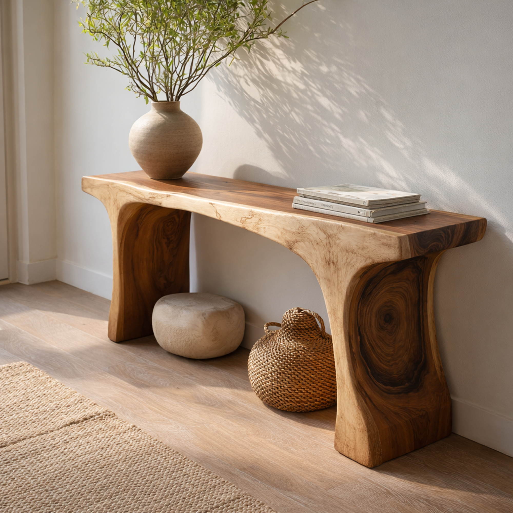 Rustic Sculptural Console Table Handcrafted Statement Furniture For Entryway SINLKICS464