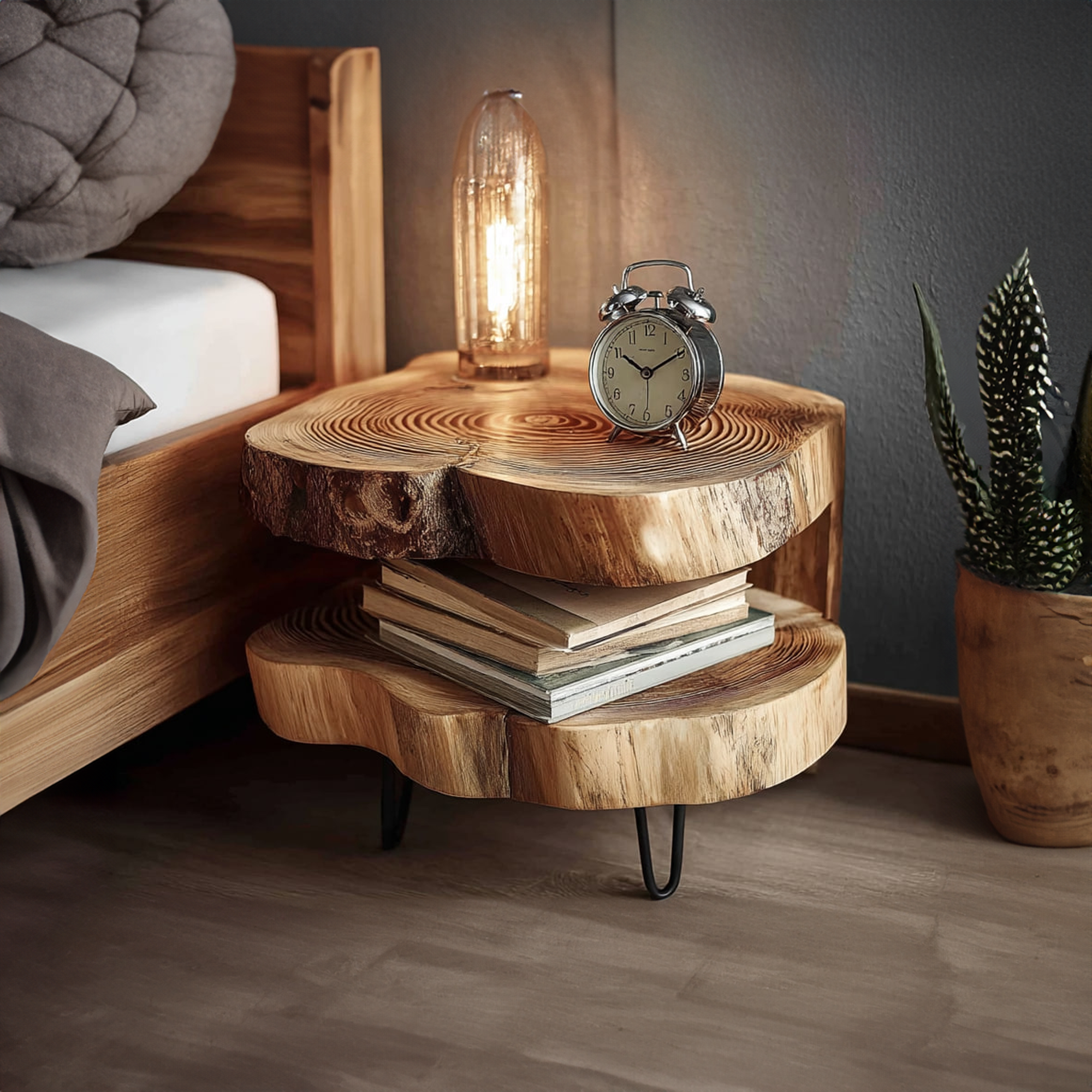 Rustic Solid Wood Bedside Table Bedroom SINLKIBT055