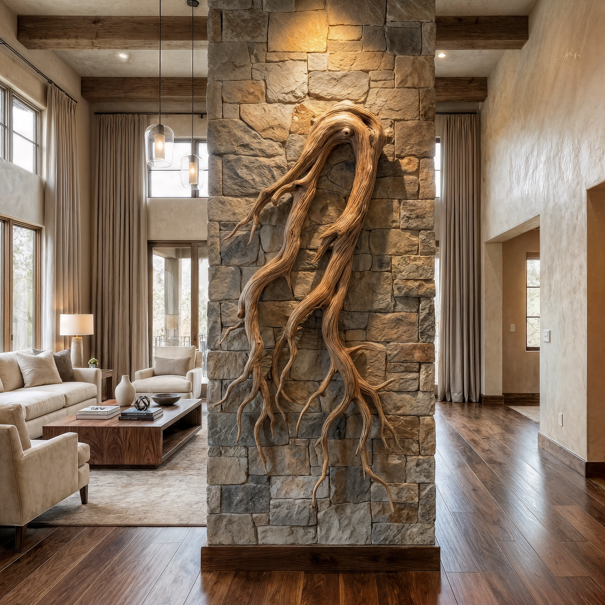 Rustic Root Wood Wall Sculpture Living Room And Entryway SINLKIWD054