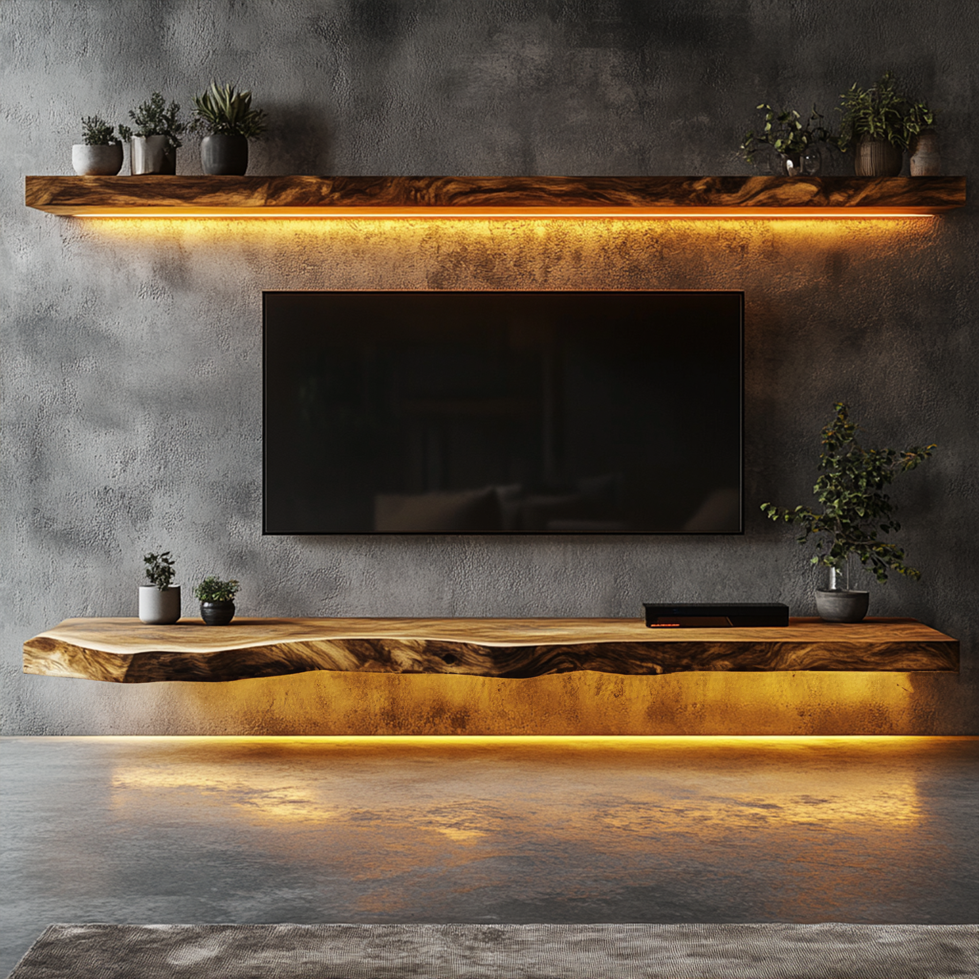 Rustic Organic Floating TV Shelf Solid Wood Living Room Interior Entertainment Display SINLKIFL407