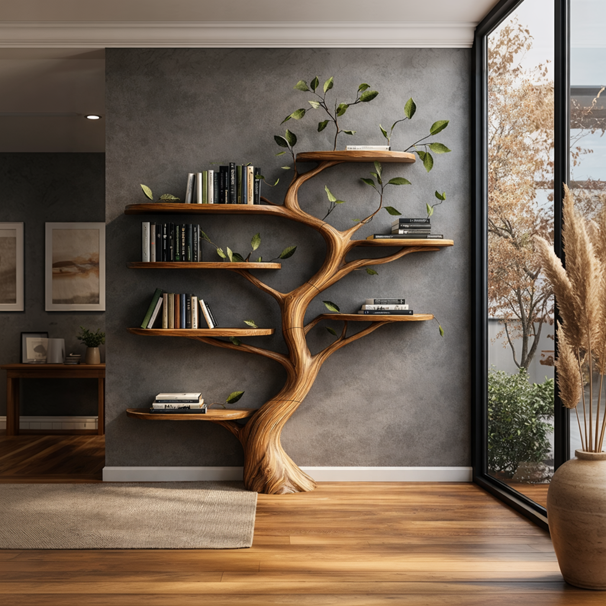 Organic Wood Tree Bookshelf Modern Living Room SINLKITB625
