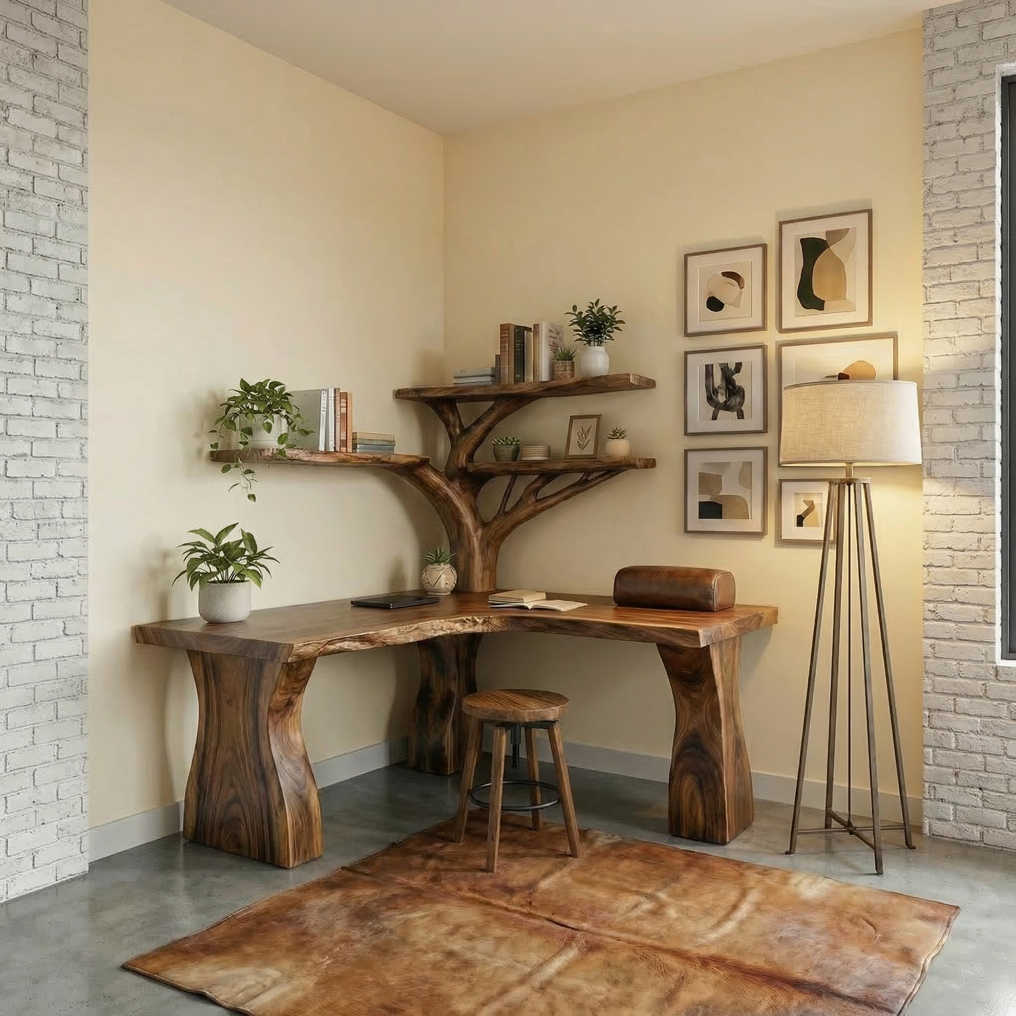 Rustic Tree Corner Desk For Home Office And Bedroom SINLKIDK090