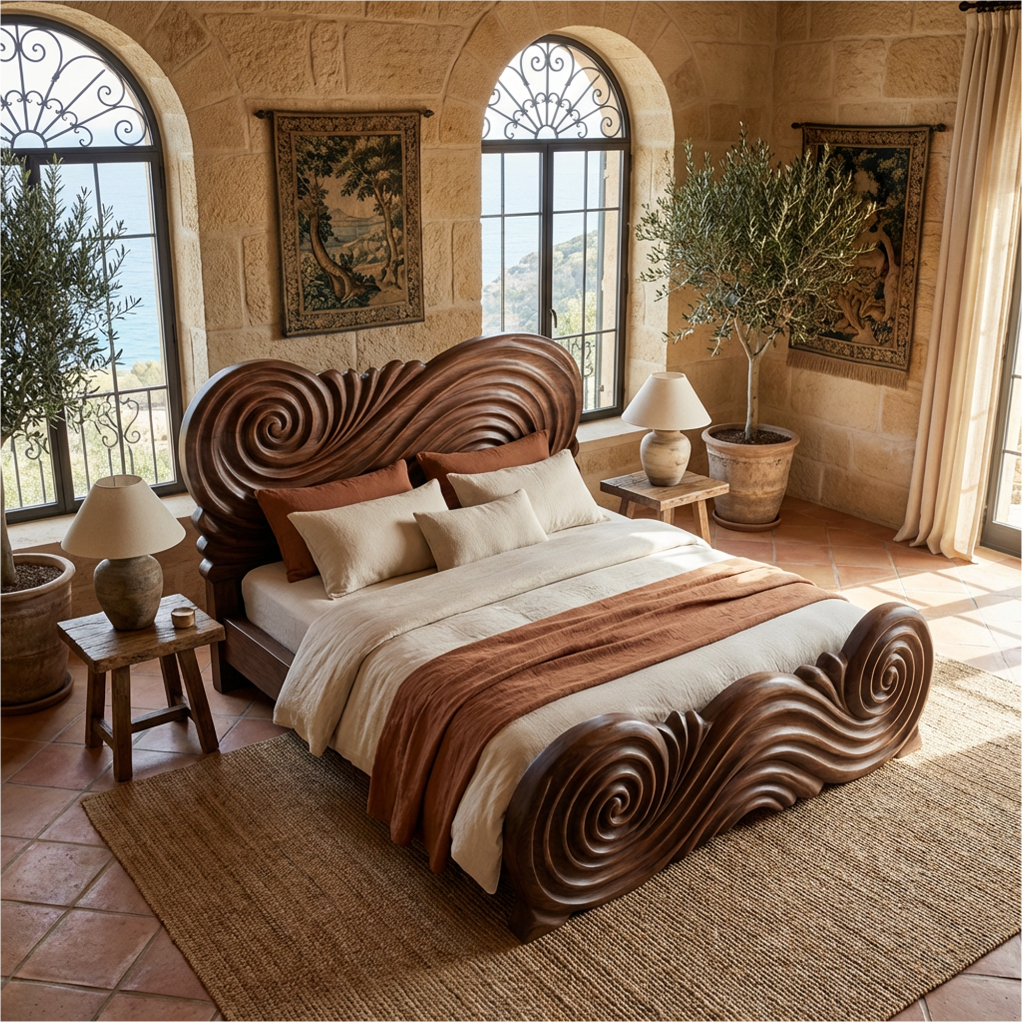 Rustic Curved Silhouette Bed Frame For Bedroom And Home Interior SINLKIWB100