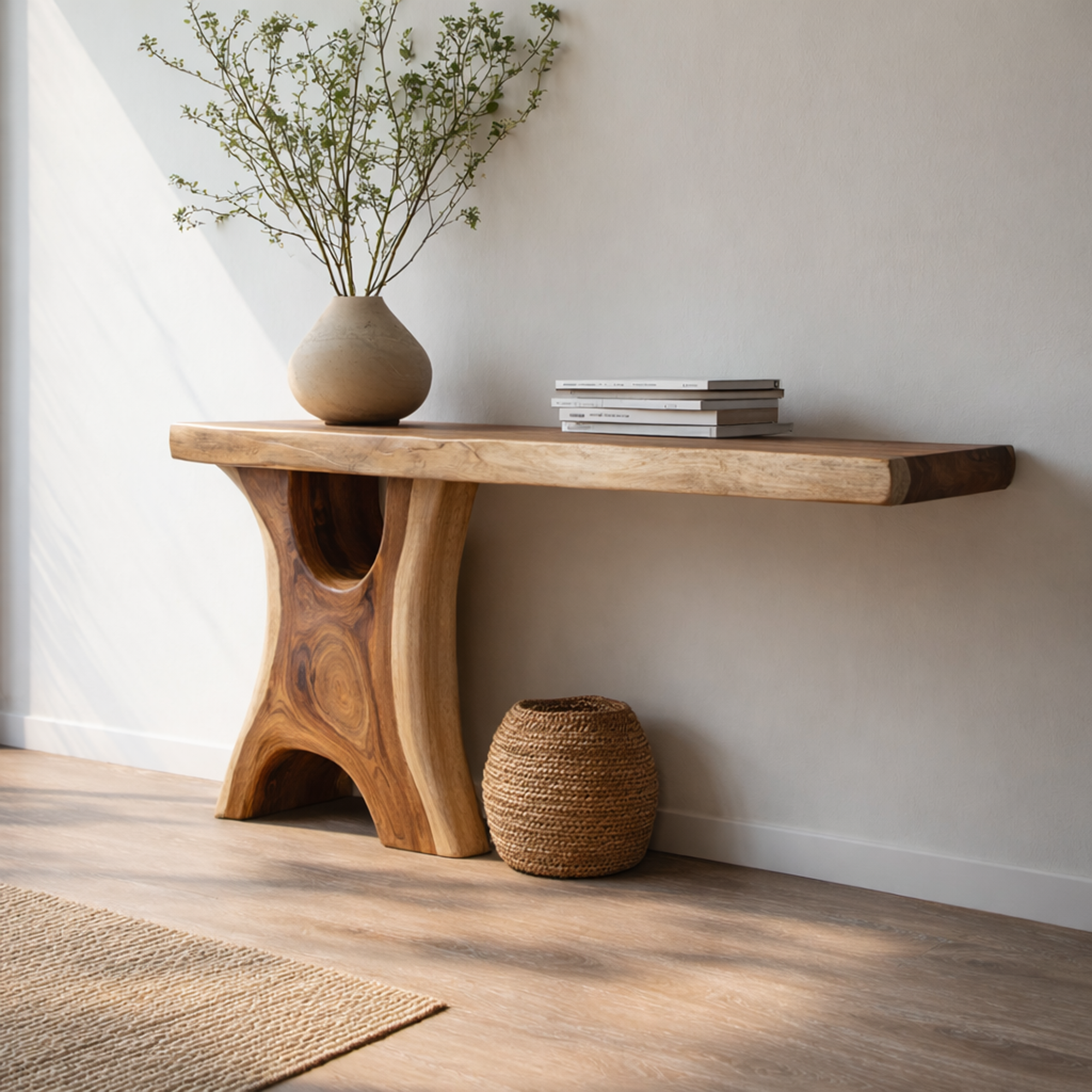 Handmade Rustic Console Table Sculptural Wood Design For Hallway Interior SINLKICS465