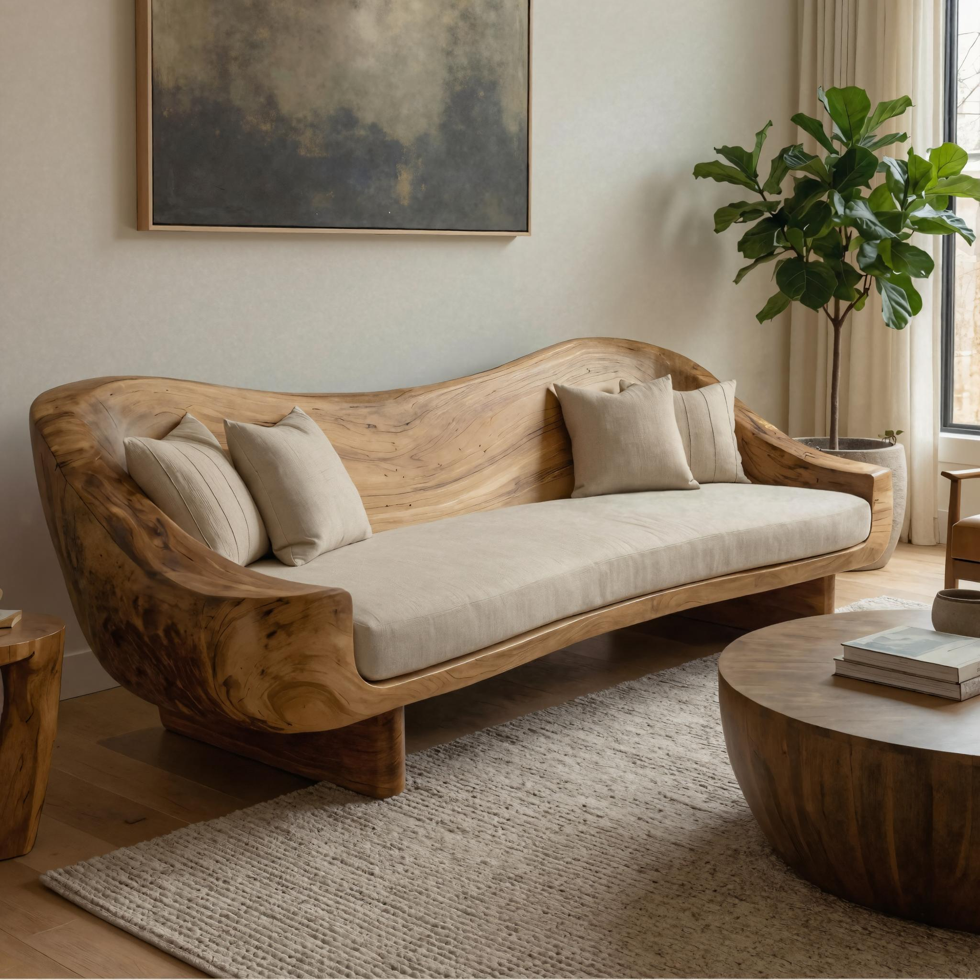 Organic Live Edge Wood Sofa Living Room Natural Sculptural Couch SINLKISF012