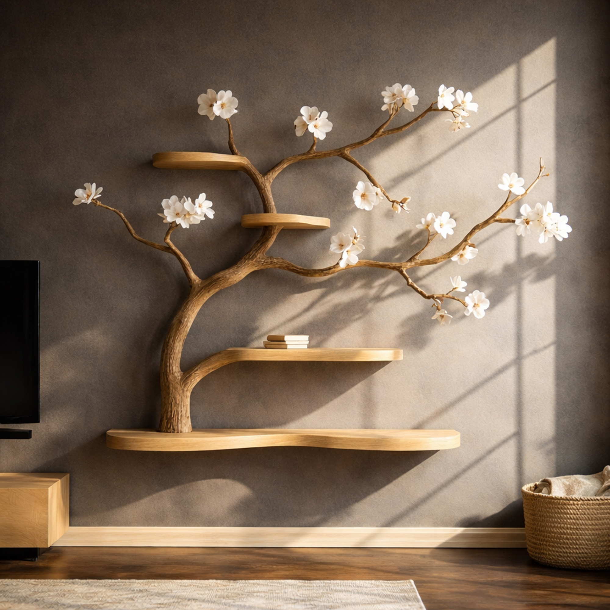 Rustic Tree Inspired Wall Shelf Wall Art For Bedroom SINLKIFL249