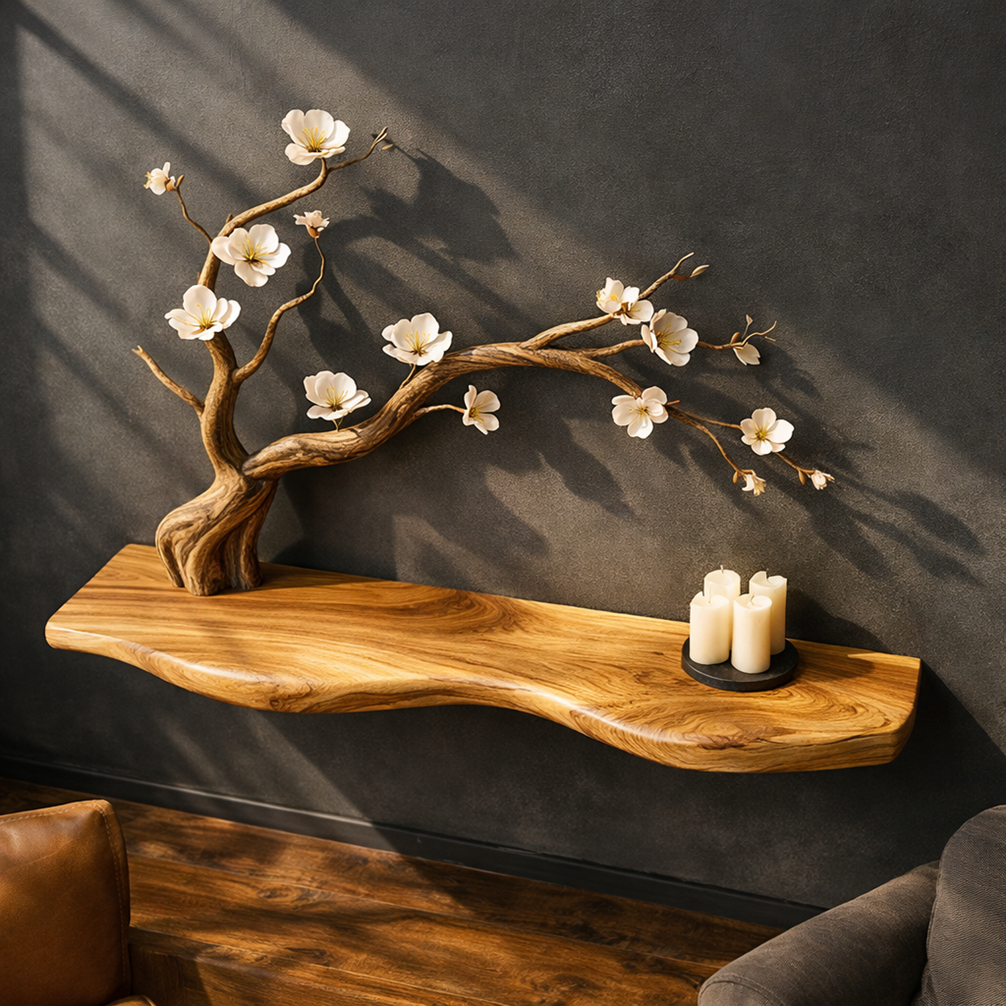 Rustic Branch Tree Shelf Natural Wood Wall Art For Living Room Interior SINLKIFL255