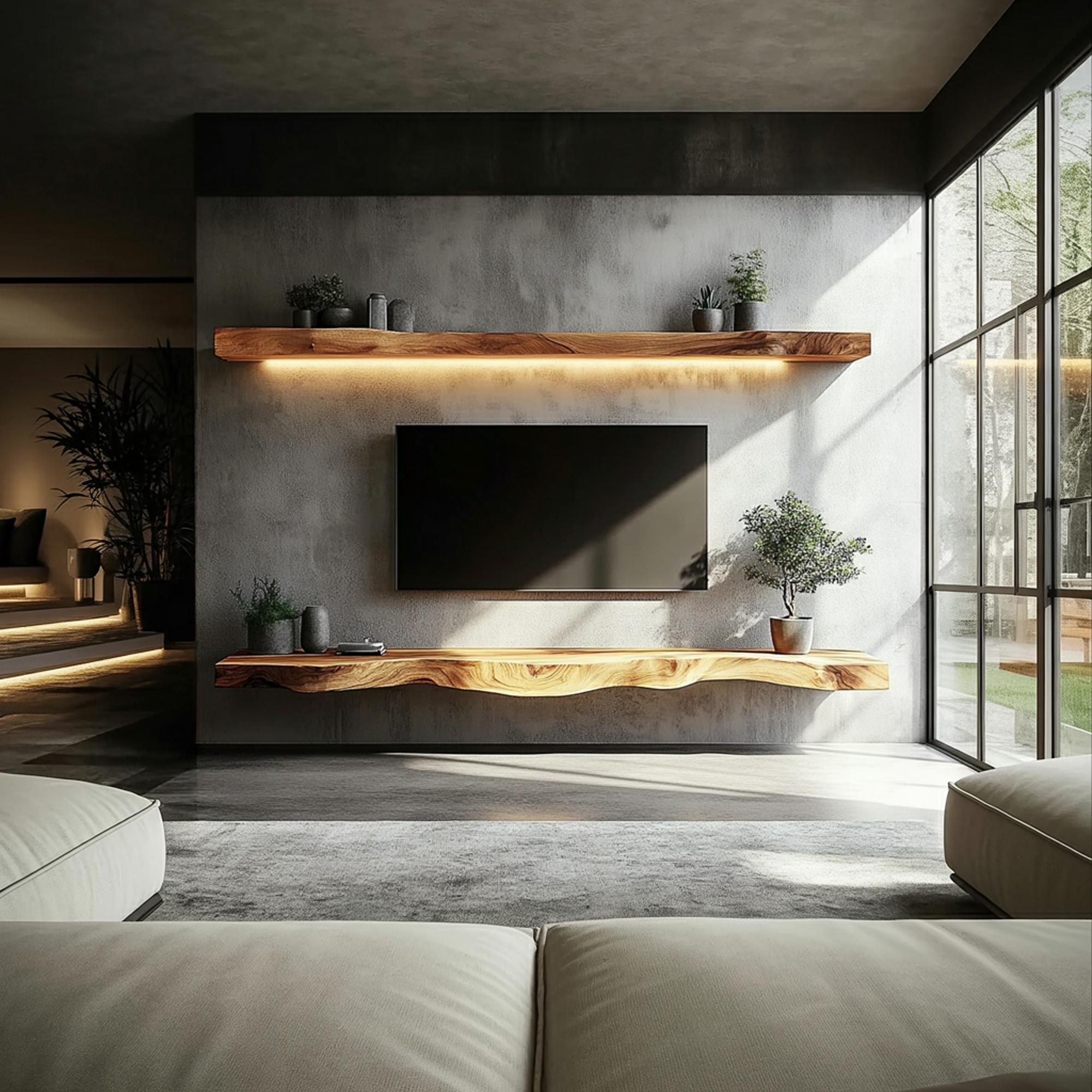 Rustic Sculptural Floating Shelf Solid Wood Living Room Interior Architectural Furniture SINLKIFL409