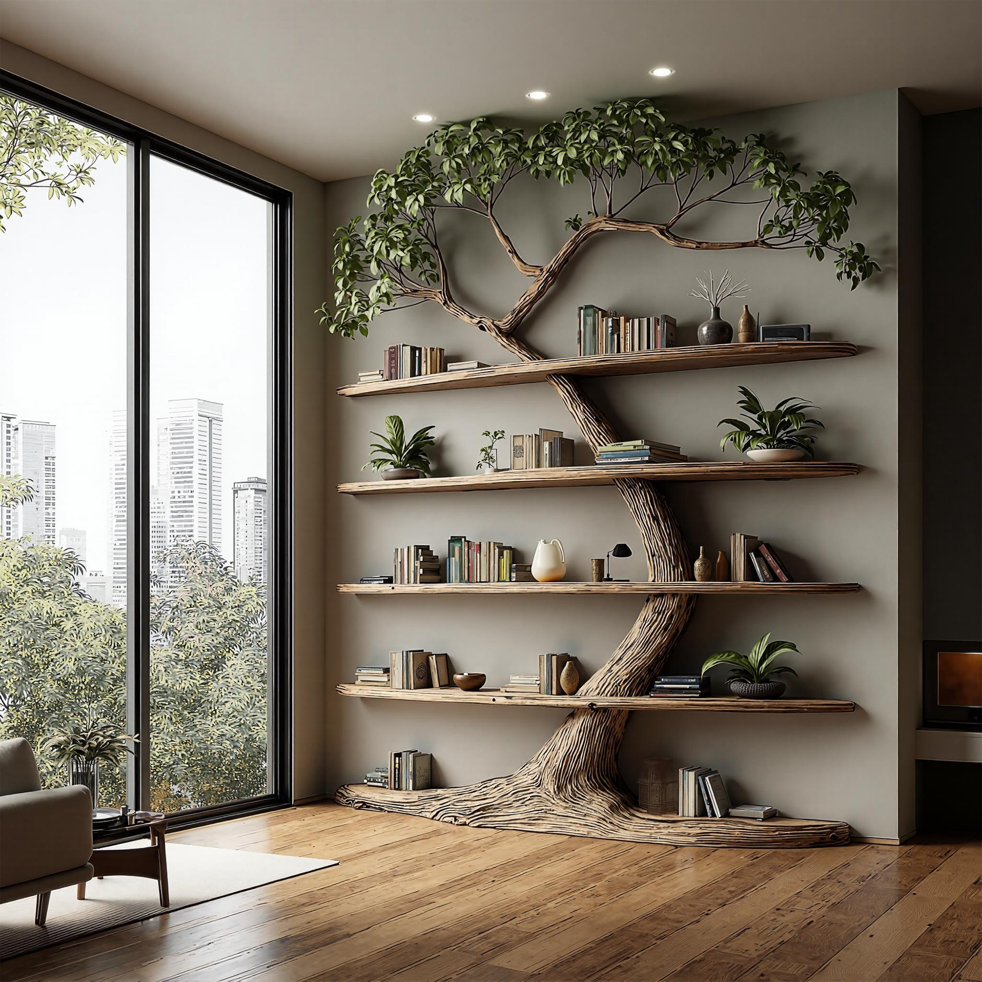 Rustic Tree Bookshelf Tall Living Room SINLKITB282