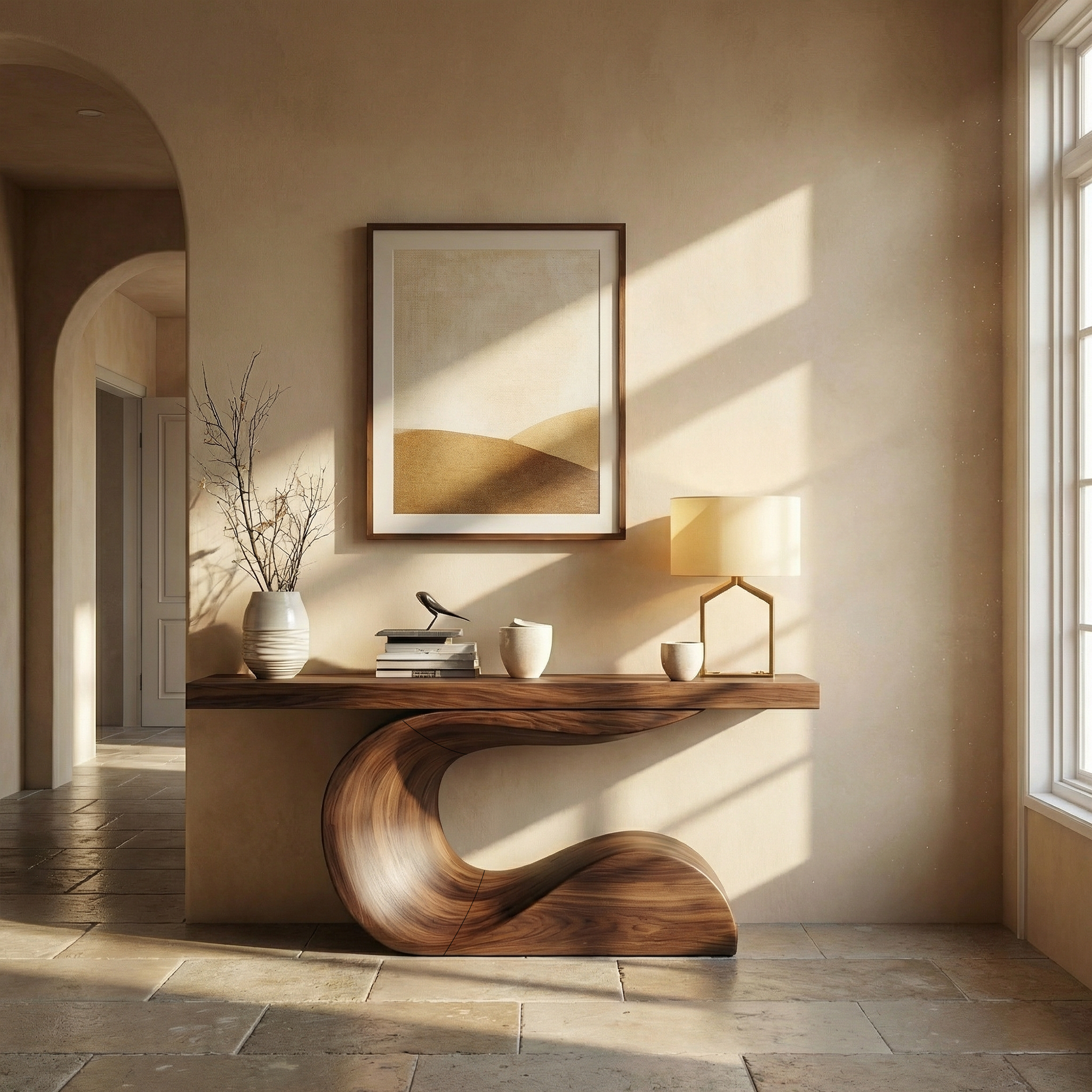 Modern Curved Sculptural Console Table Entryway Hallway Living Room SINLKICS493