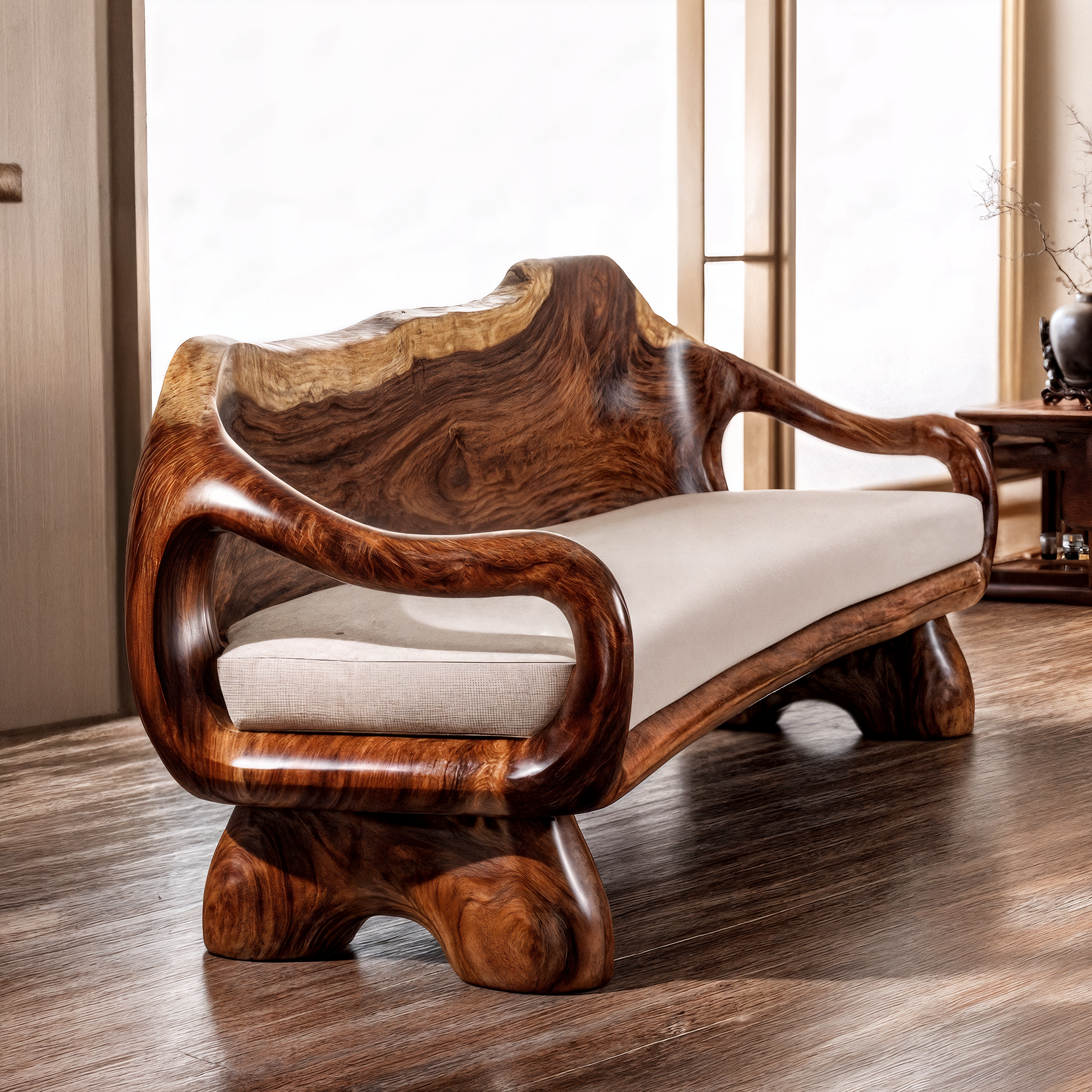 Sculptural Carved Sofa Frame Solid Wood Artistic Hand Carved Design Living Room And Lounge SINLKISF014