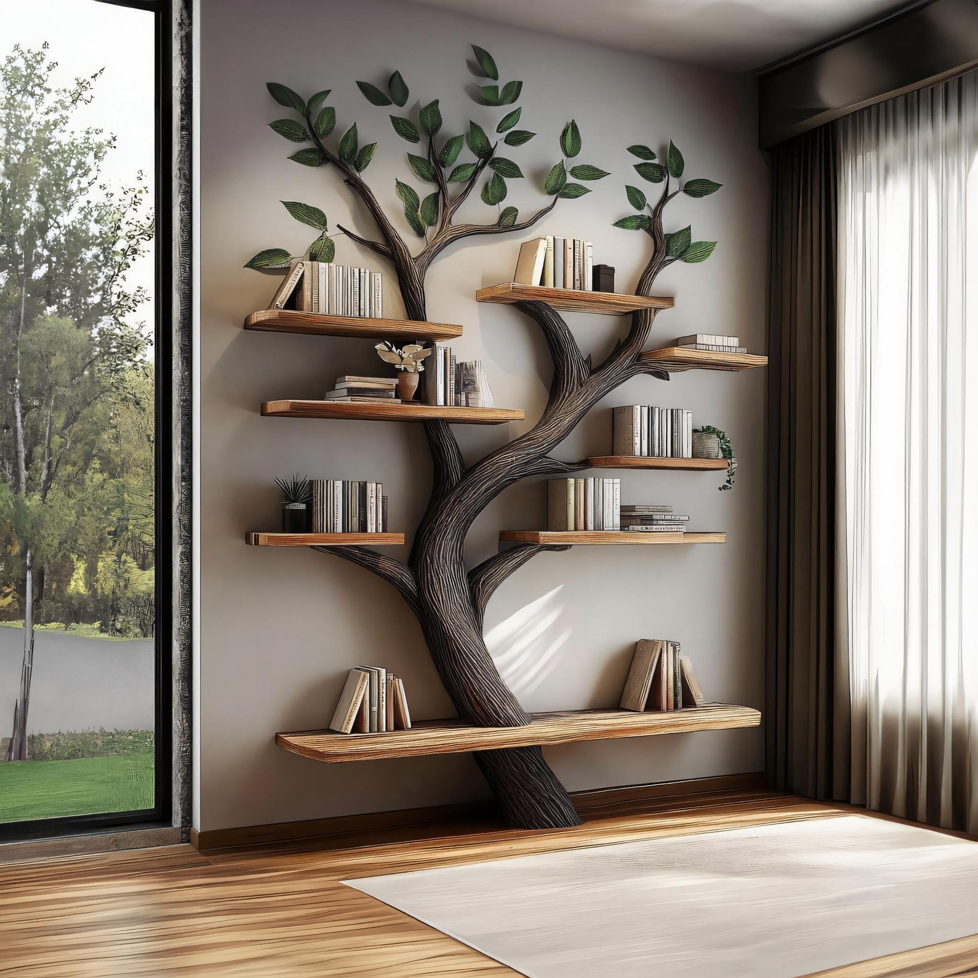 Rustic Tree Bookshelf Wall Display Bedroom Or Entryway SINLKITB548