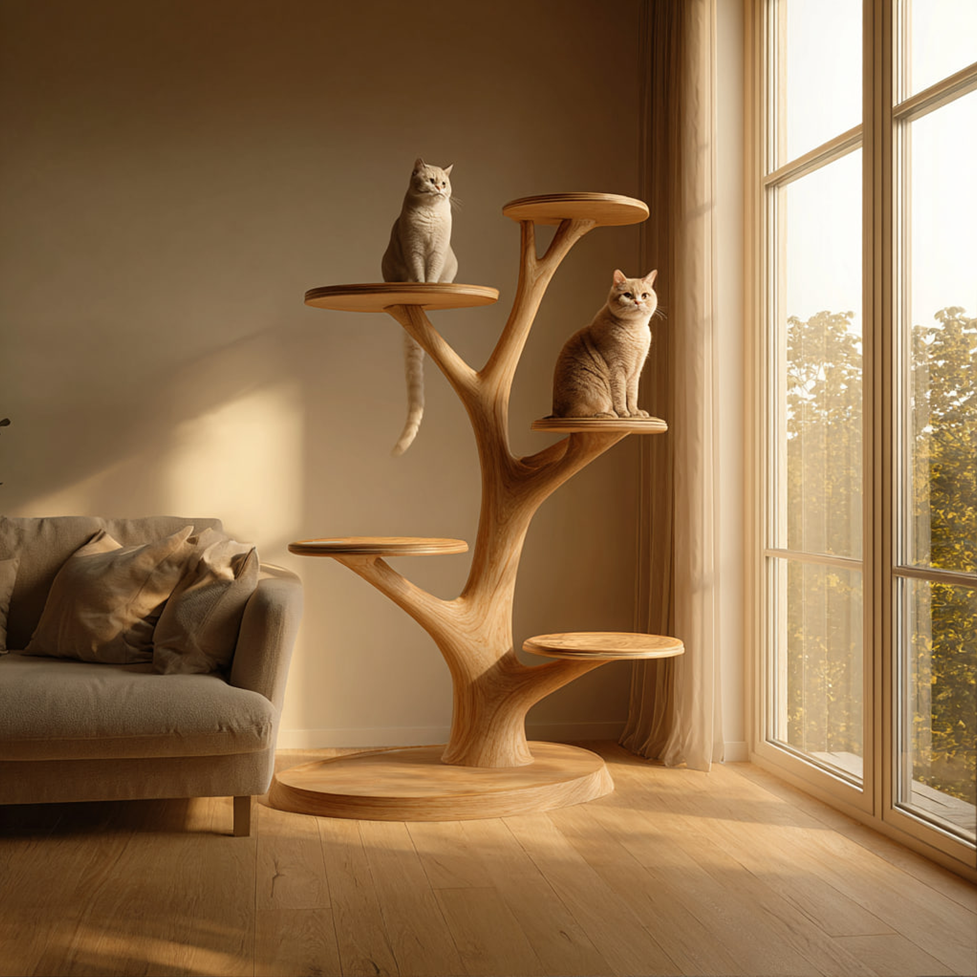 Rustic Wooden Cat Tower Bedroom Modern Decor SINLKITT053