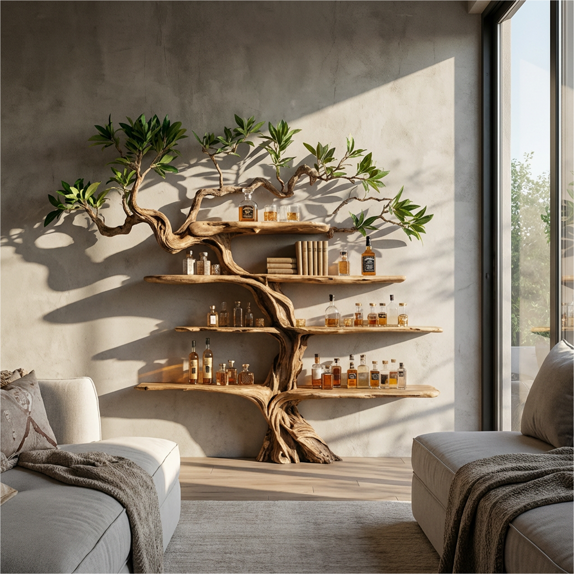 Nature Inspired Wooden Wine Rack Wall Shelf For Kitchen Dining Room Home Bar SINLKIWR016
