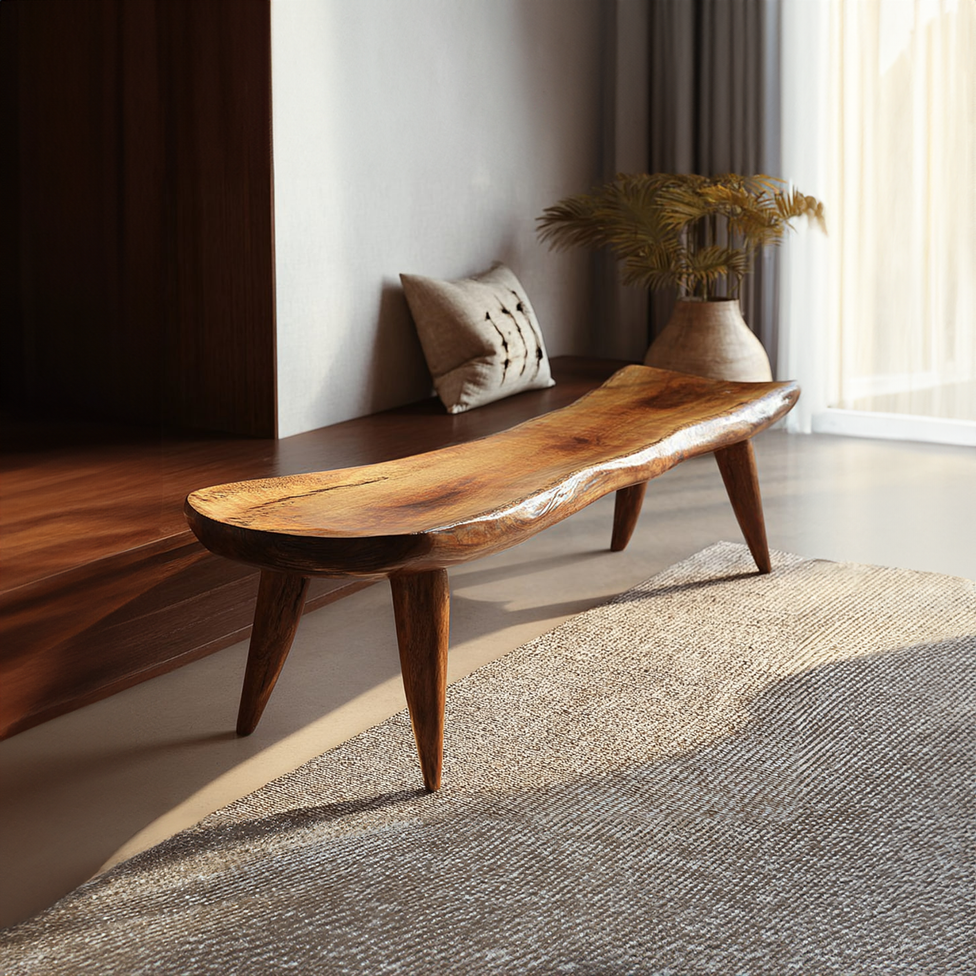 Rustic Live Edge Bench Entryway Hallway Accent Furniture SINLKIRS023