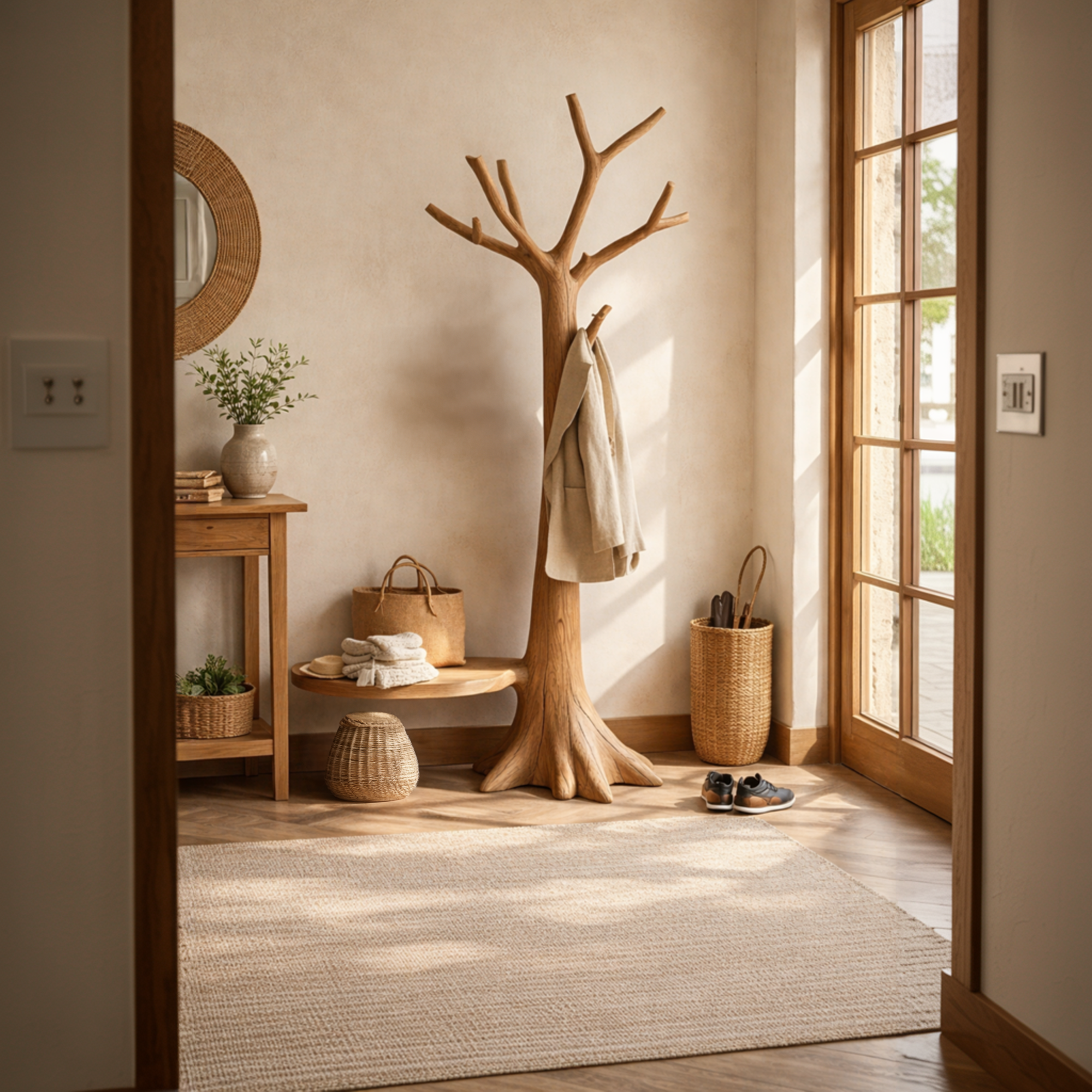 Sculptural Tree Coat Rack Solid Wood Entryway Interior Statement Decor SINLKITCR092