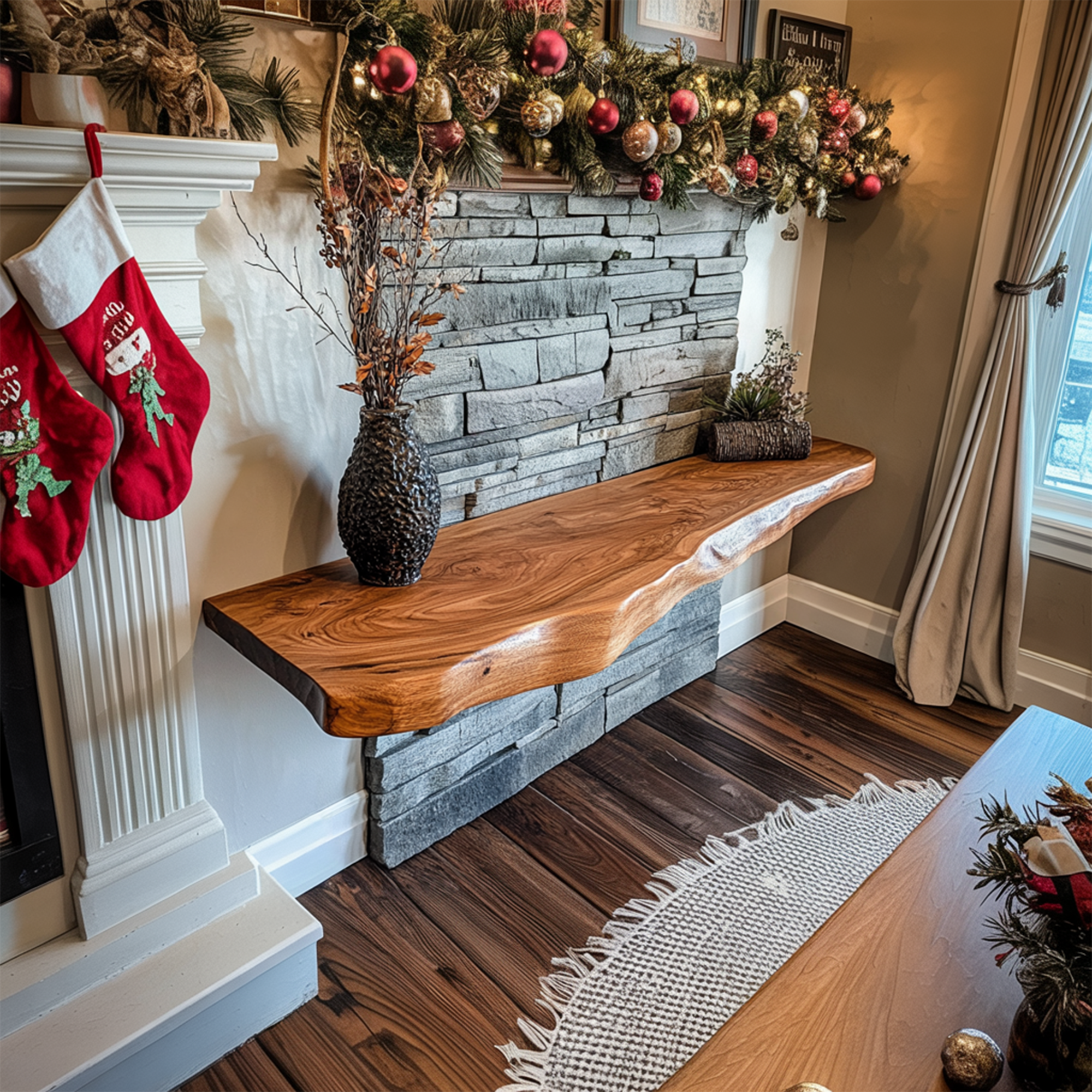 Rustic Live Edge Floating Shelf Christmas Fireplace Display SINLKIFL342