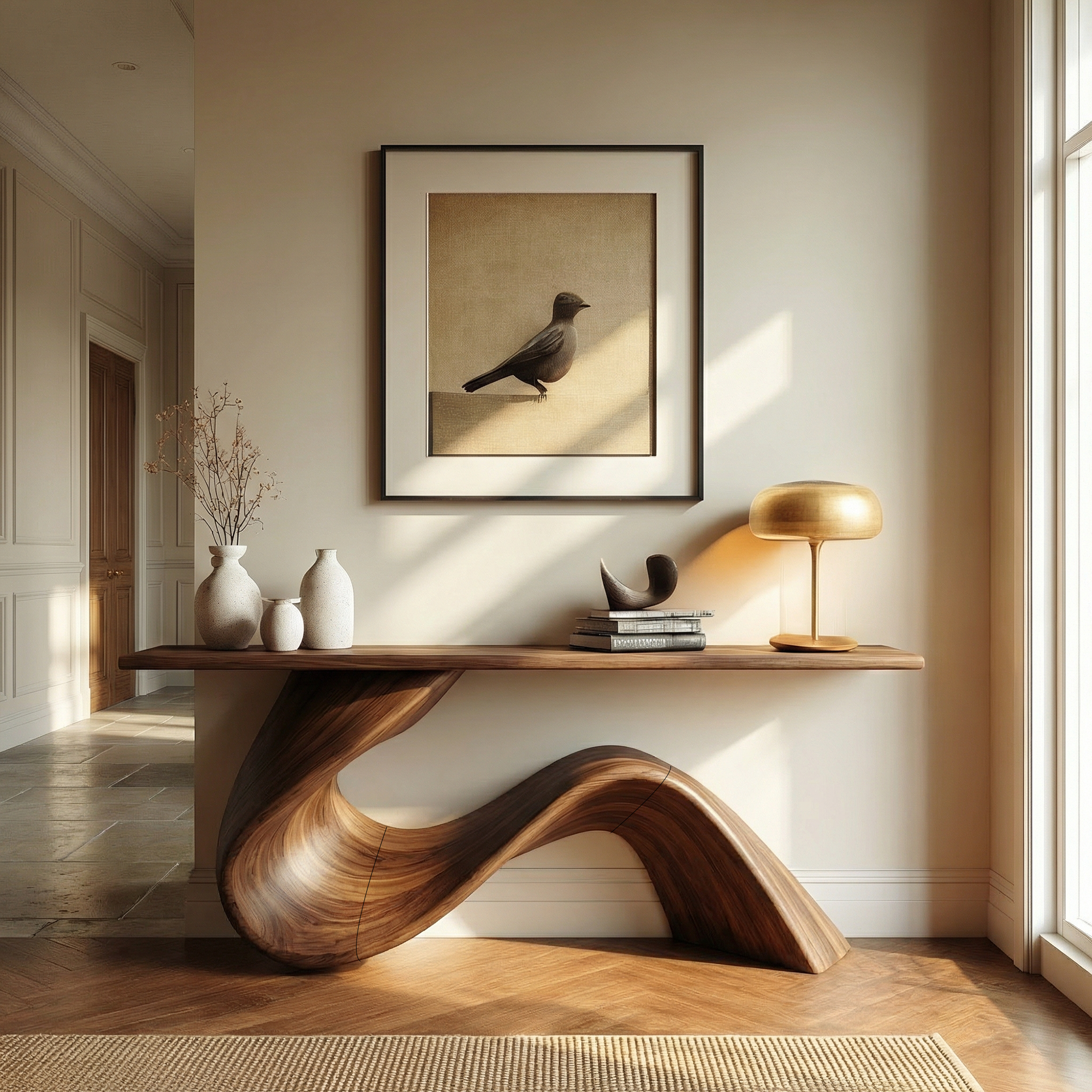 Elegant Flowing Wood Console Table Entryway Hallway Living Room SINLKICS494