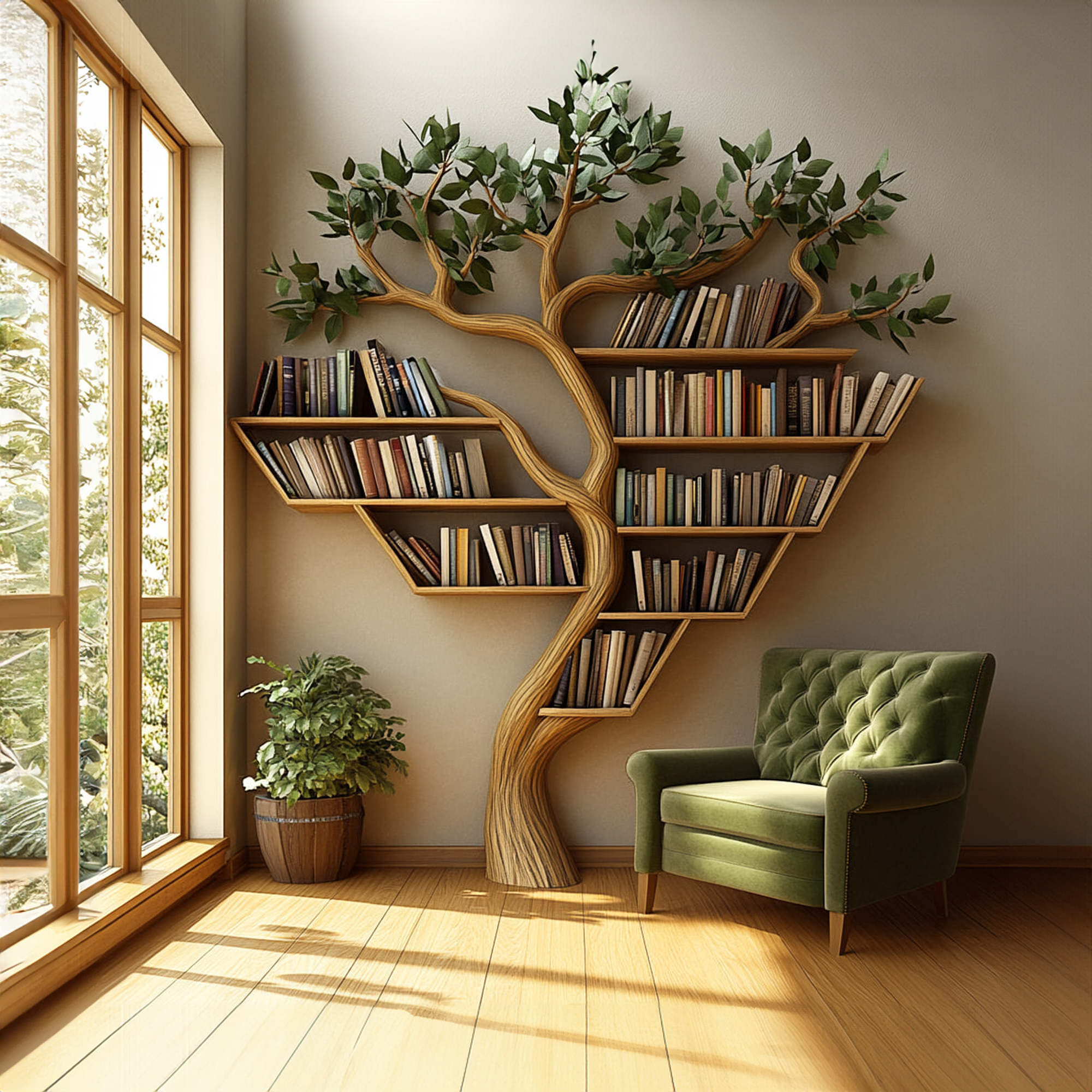 Rustic Tree Inspired Bookshelf Living Room Artistic SINLKITB483