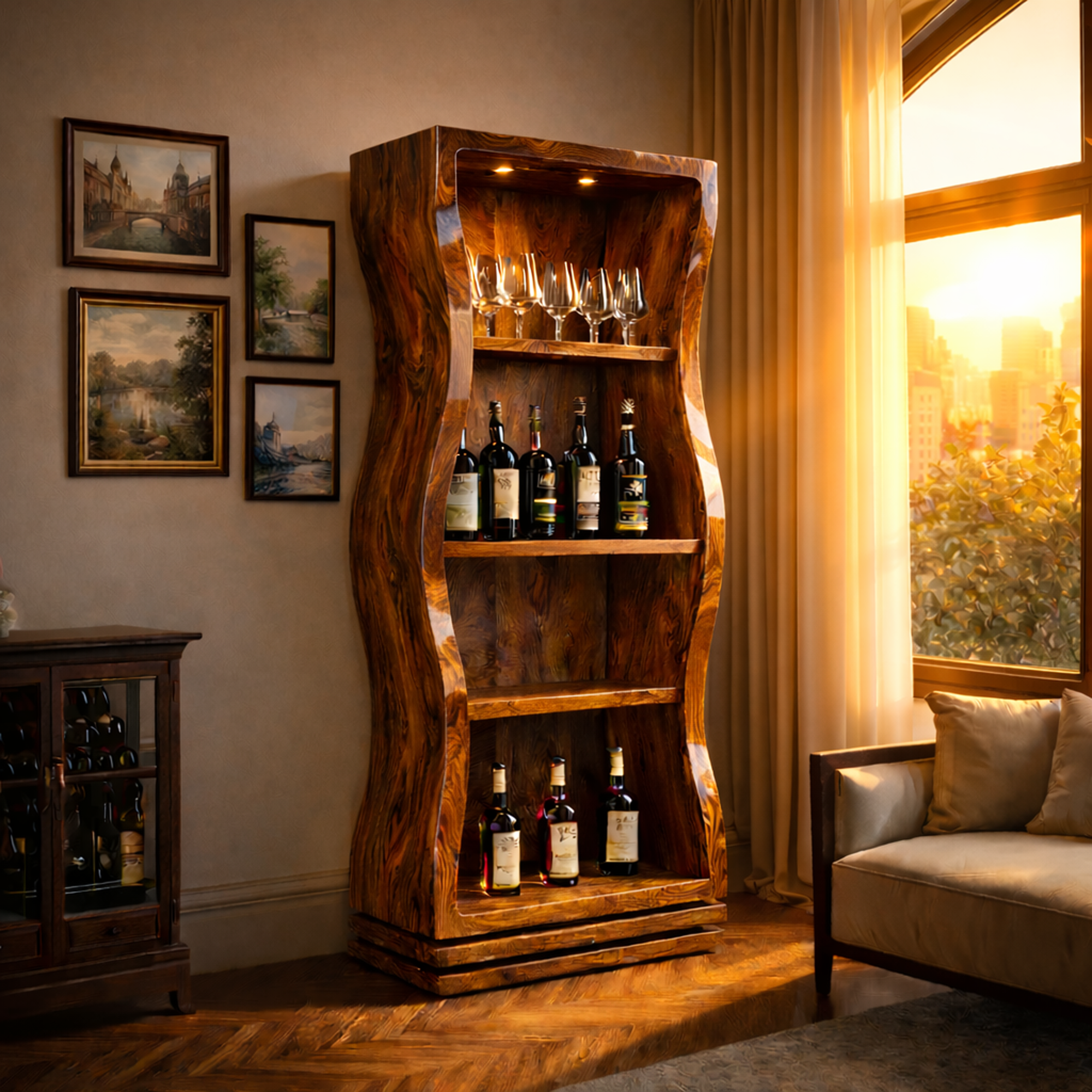 Organic Modern Tall Bar Storage Display Cabinet For Living Room SINLKISC446