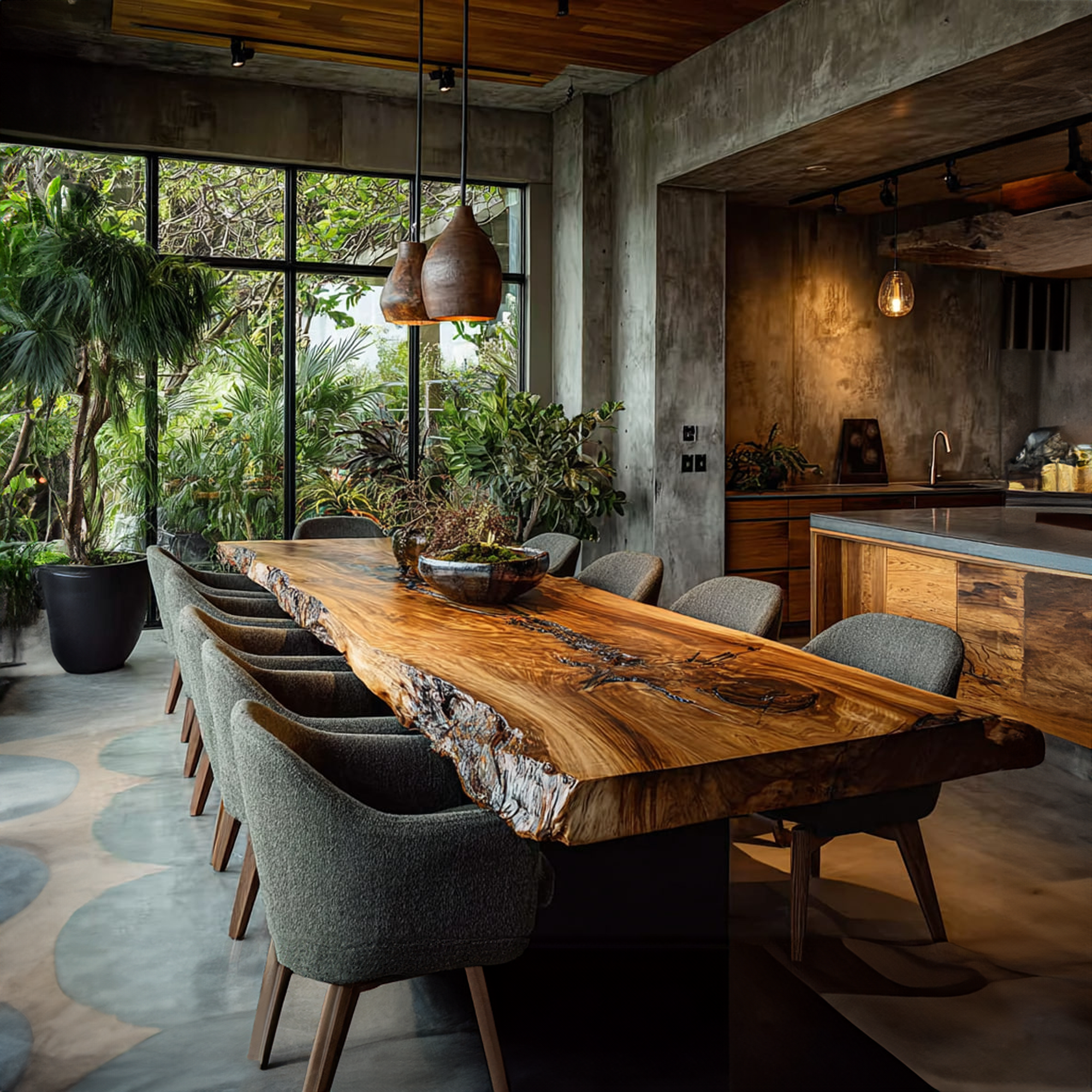 Rustic Live Edge Long Dining Table Living Space SINLKIDT082