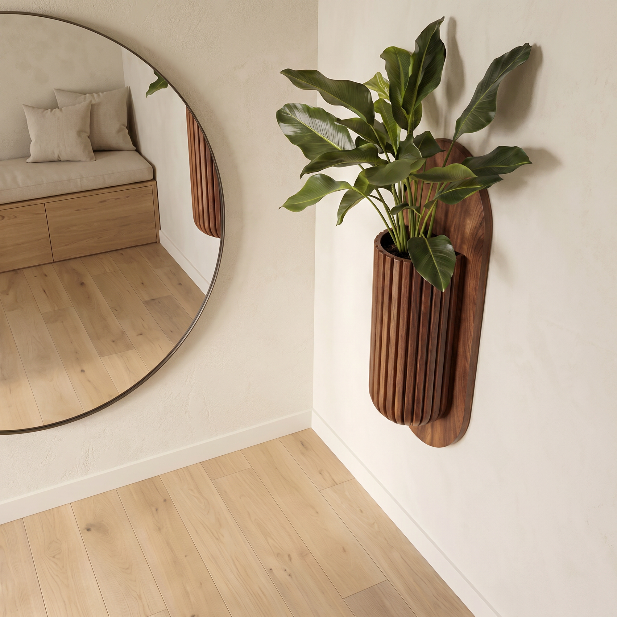 Minimalist Wood Wall Planter With Solid Wood Display Vessel For Plants SINLKIWPR001