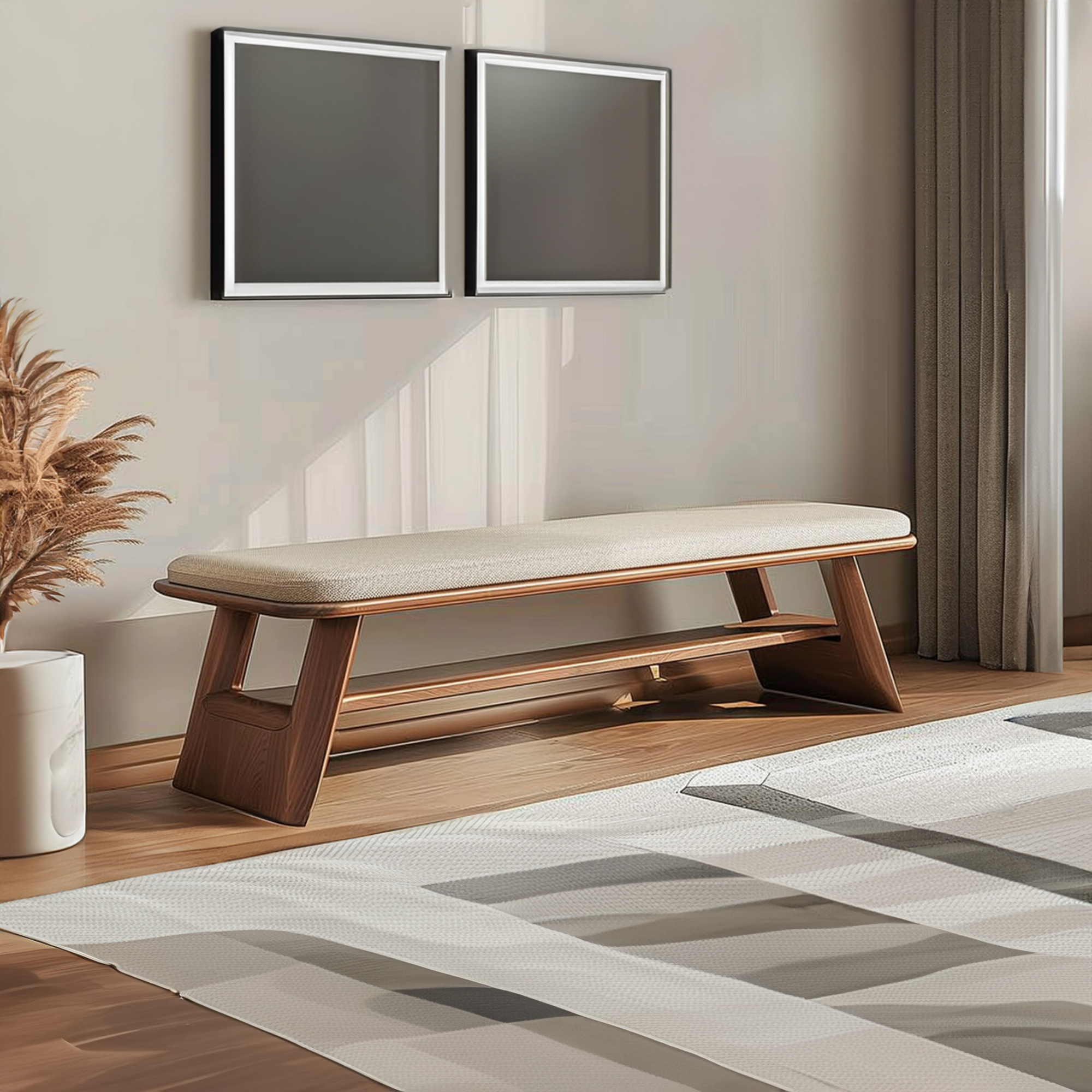 Mid Century Wooden Bench Living Room Decor SINLKIRS029