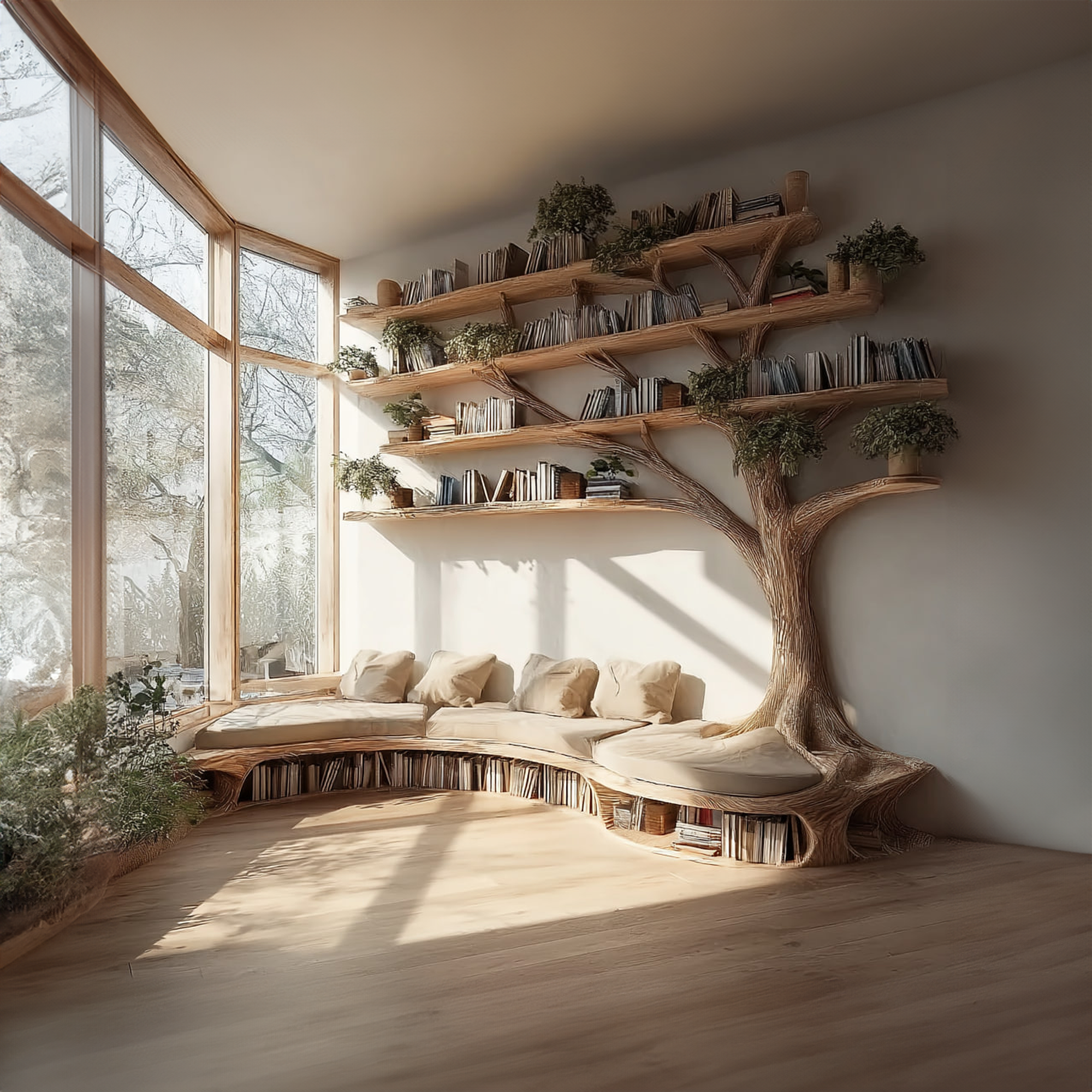 Rustic Tree Bookshelf Seating Home Office SINLKITB281