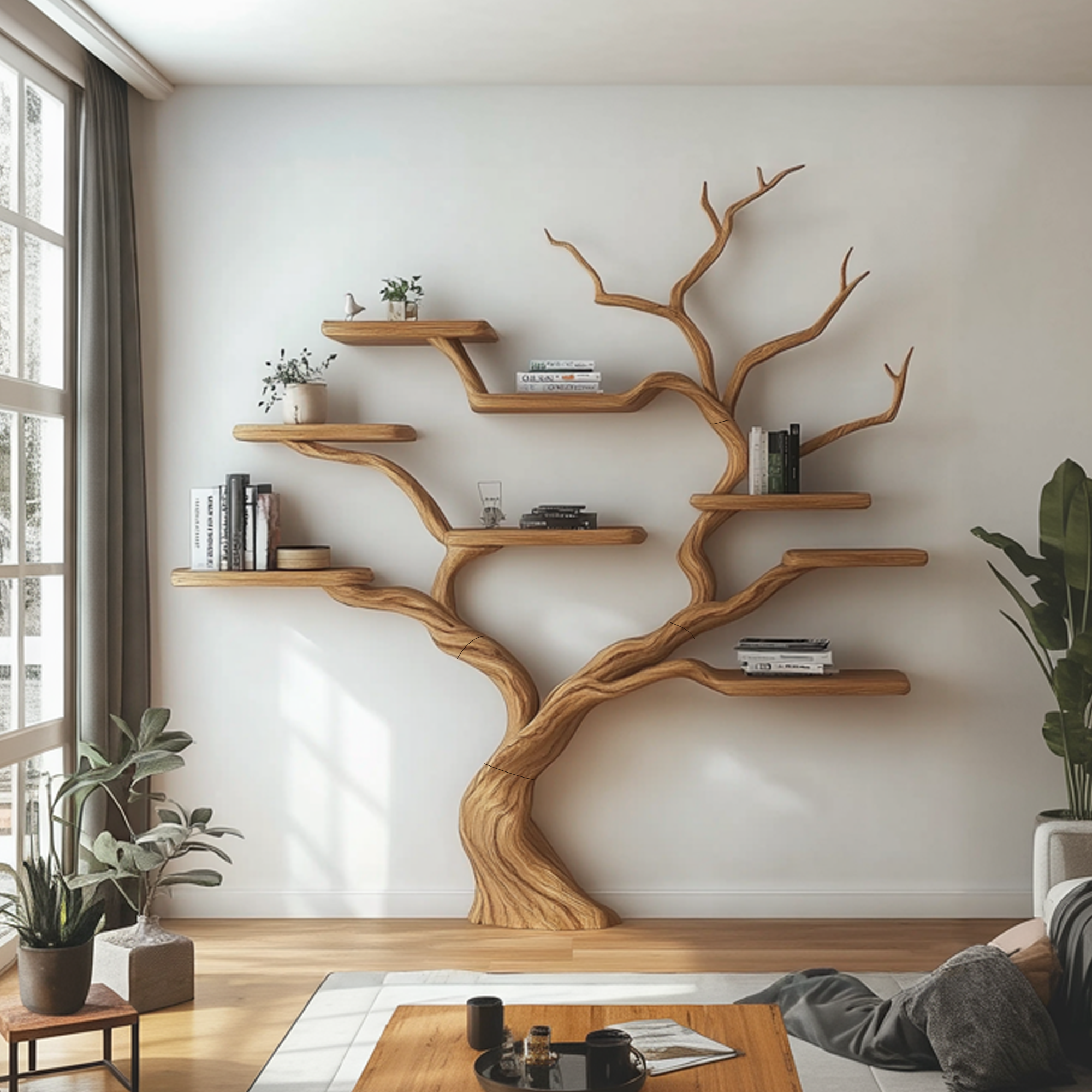 Rustic Tree Bookcase Living Room Interior Balanced Display SINLKITB619