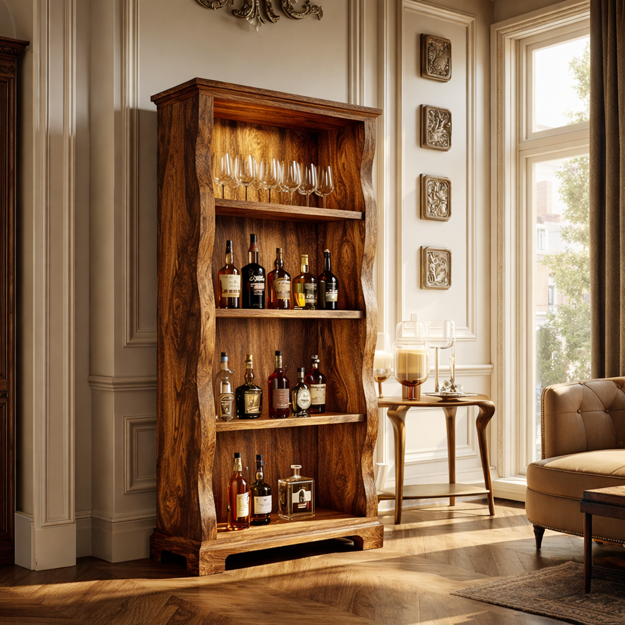 Mid Century Solid Wood Wine Cabinet Home Bar SINLKISC451