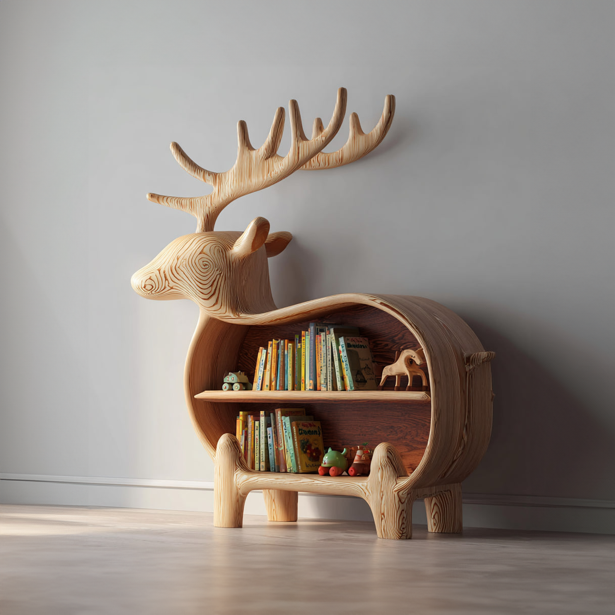 Rustic Wooden Deer Bookshelf Kids Bedroom SINLKISC103