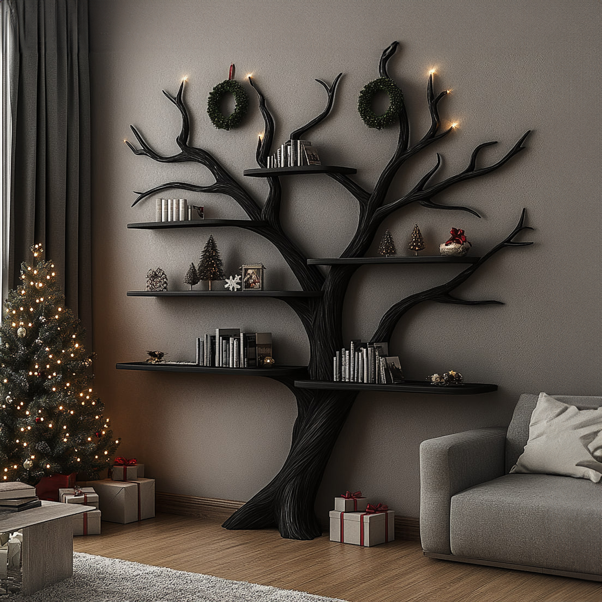 Rustic Tree Shaped Bookshelf Dining Room Christmas Holiday Decor SINLKITB493