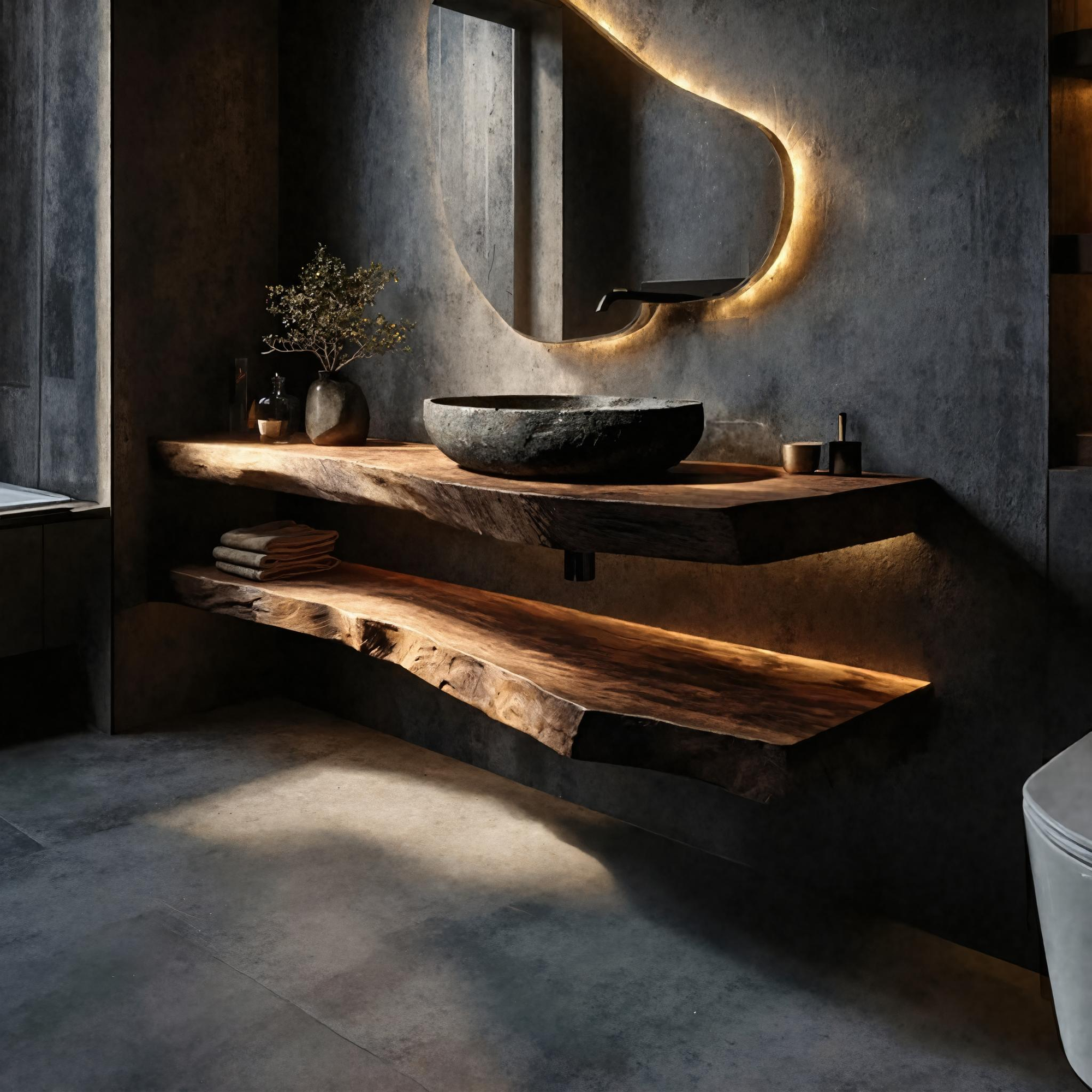 Rustic Bathroom Vanity Floating Live Edge Counter Shelf SINLKIBRV248