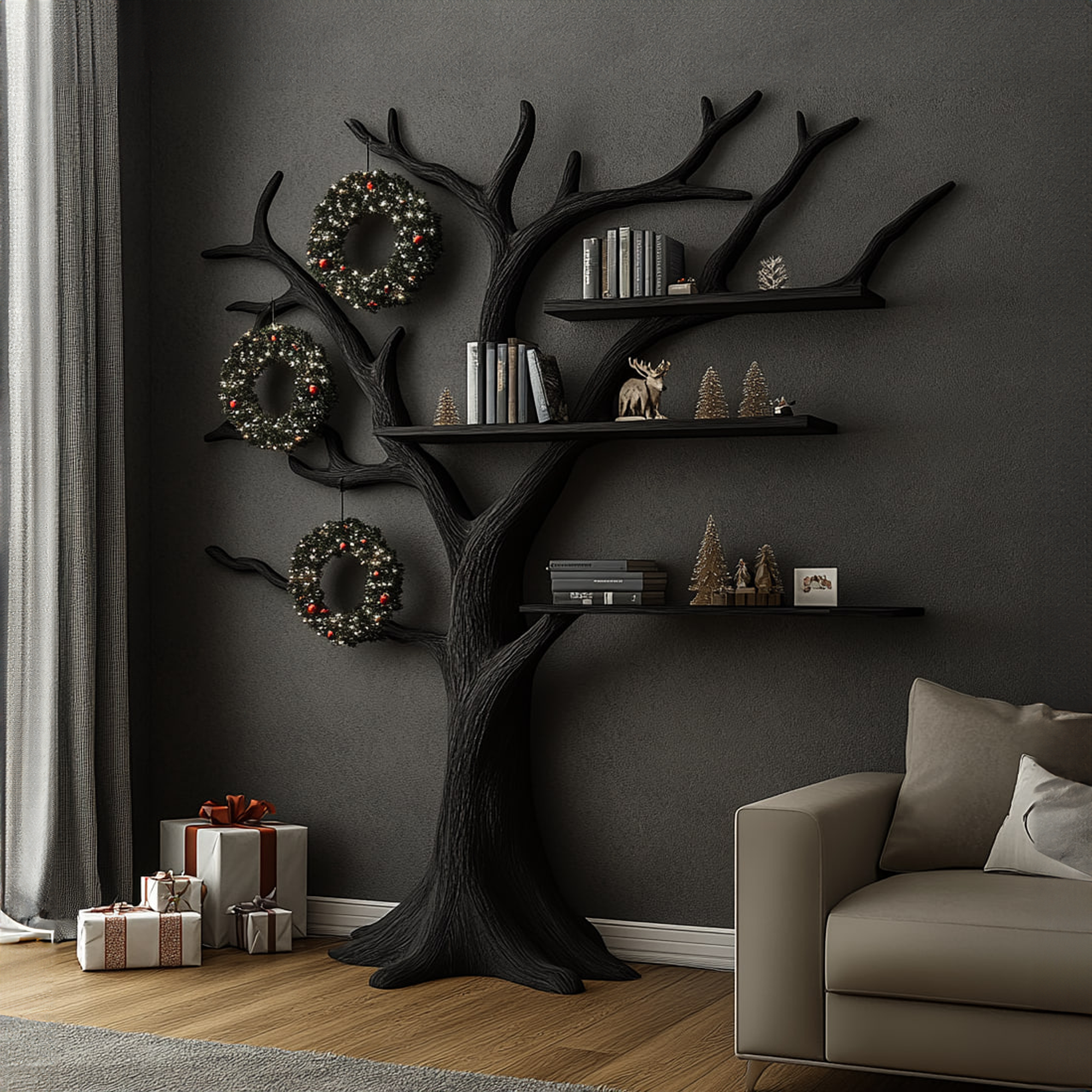 Rustic Tree Shaped Shelf Study Room Christmas Decor SINLKITB486