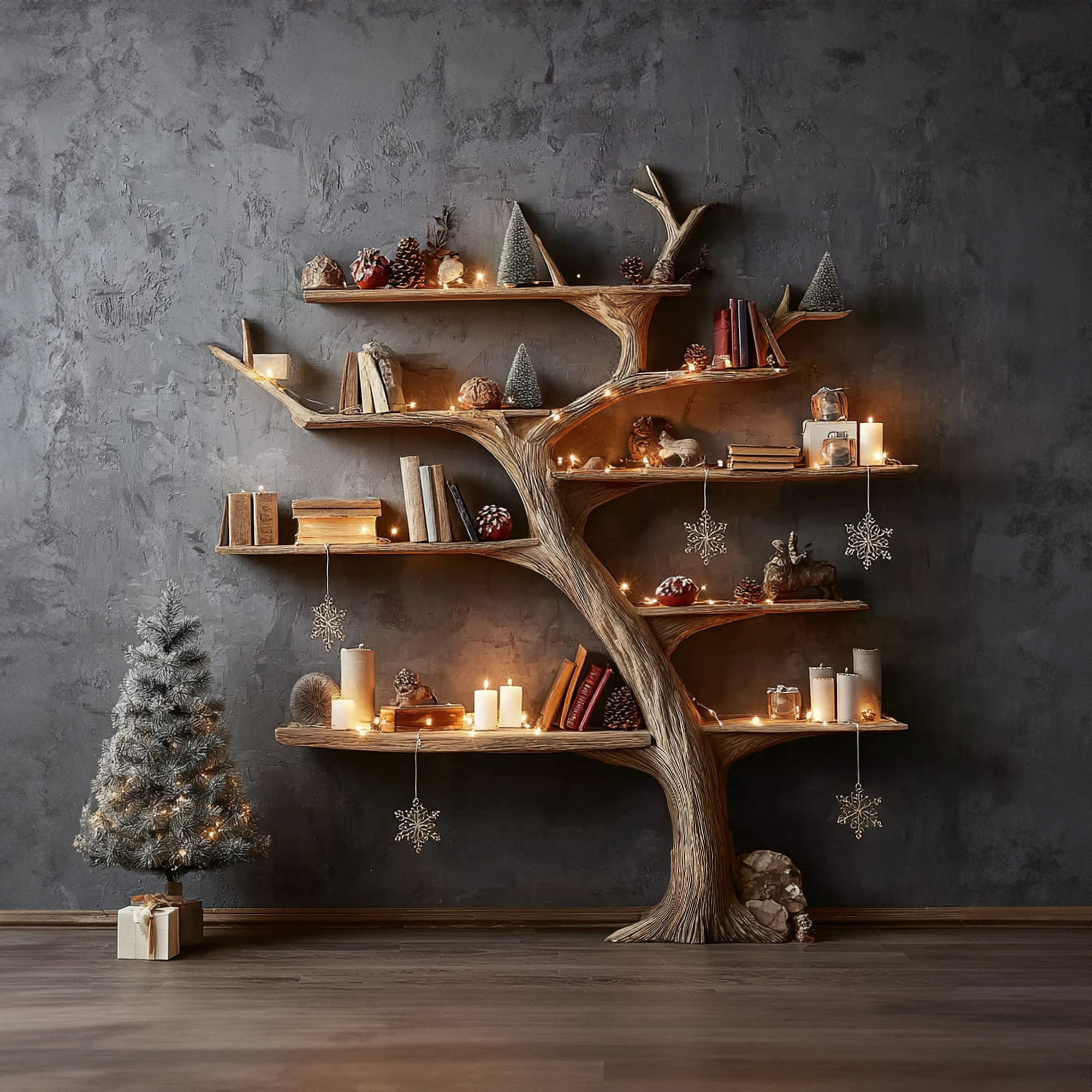 Rustic Tree Bookshelf Holiday Living Room SINLKITB274