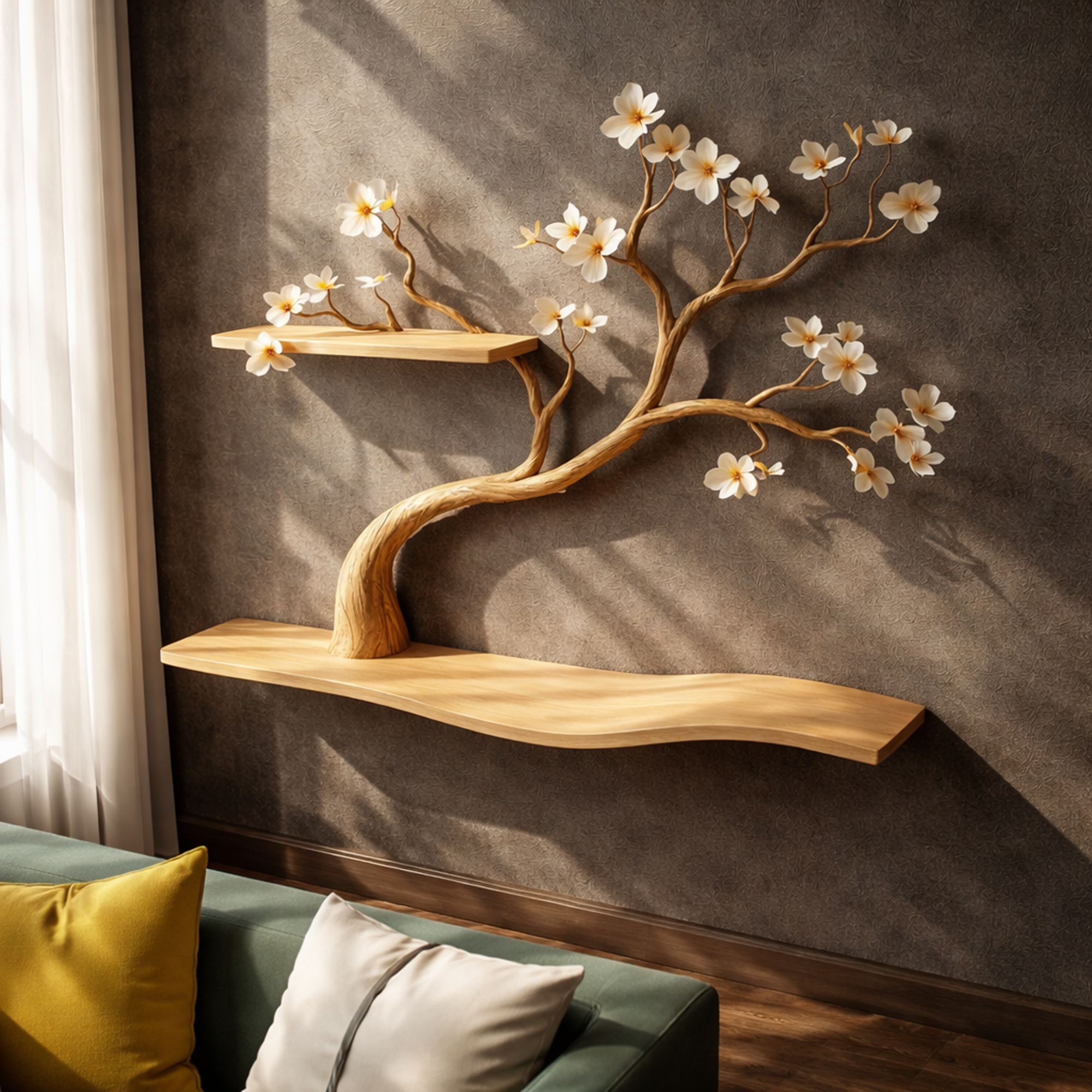 Rustic Tree Shelf Wall Mounted For Living Room And Cat Space SINLKIFL252