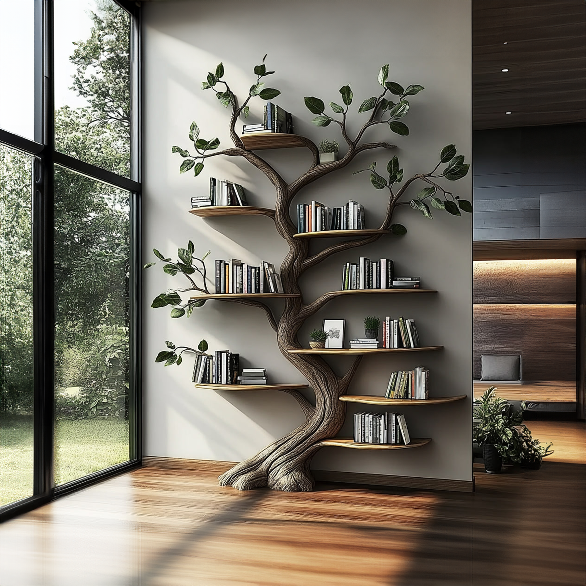 Rustic Tree Inspired Bookshelf Living Room Library Reading Corner SINLKITB481