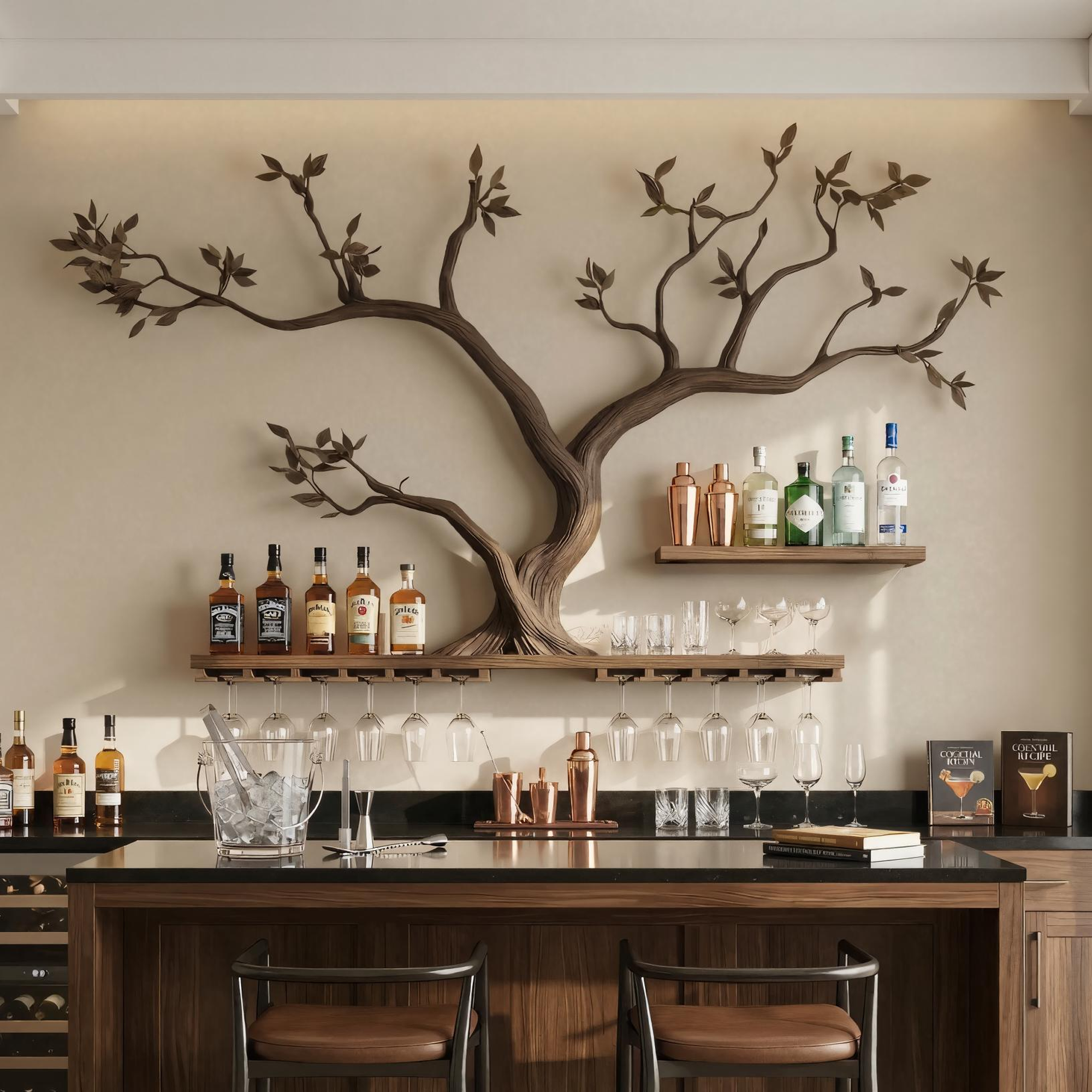 Rustic Tree Branch Wine Rack Wooden Wall Shelf For Kitchen Dining Room Home Bar SINLKIWR008