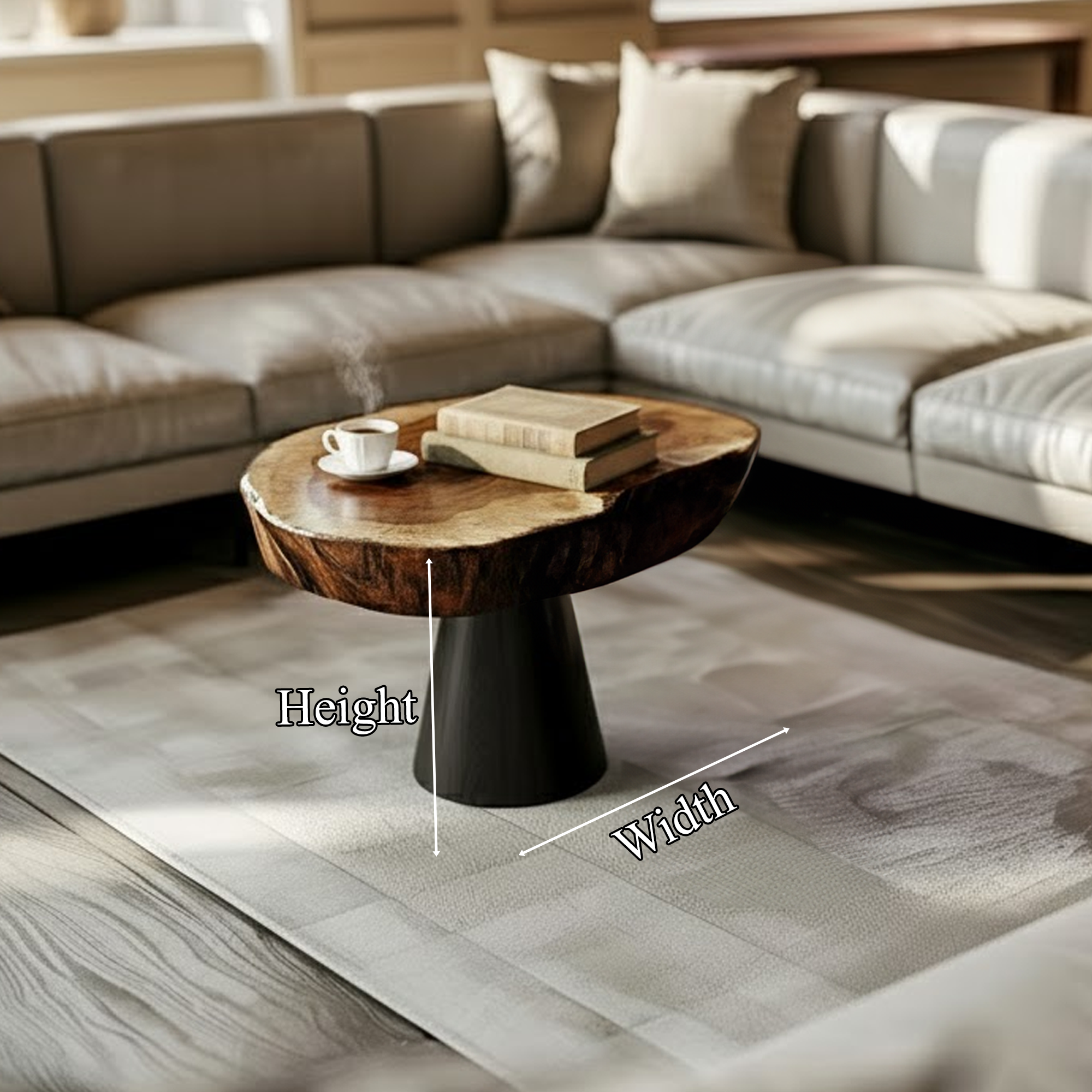 Live Edge Wooden Coffee Table Black Base Living Room Interior SINLKICF259