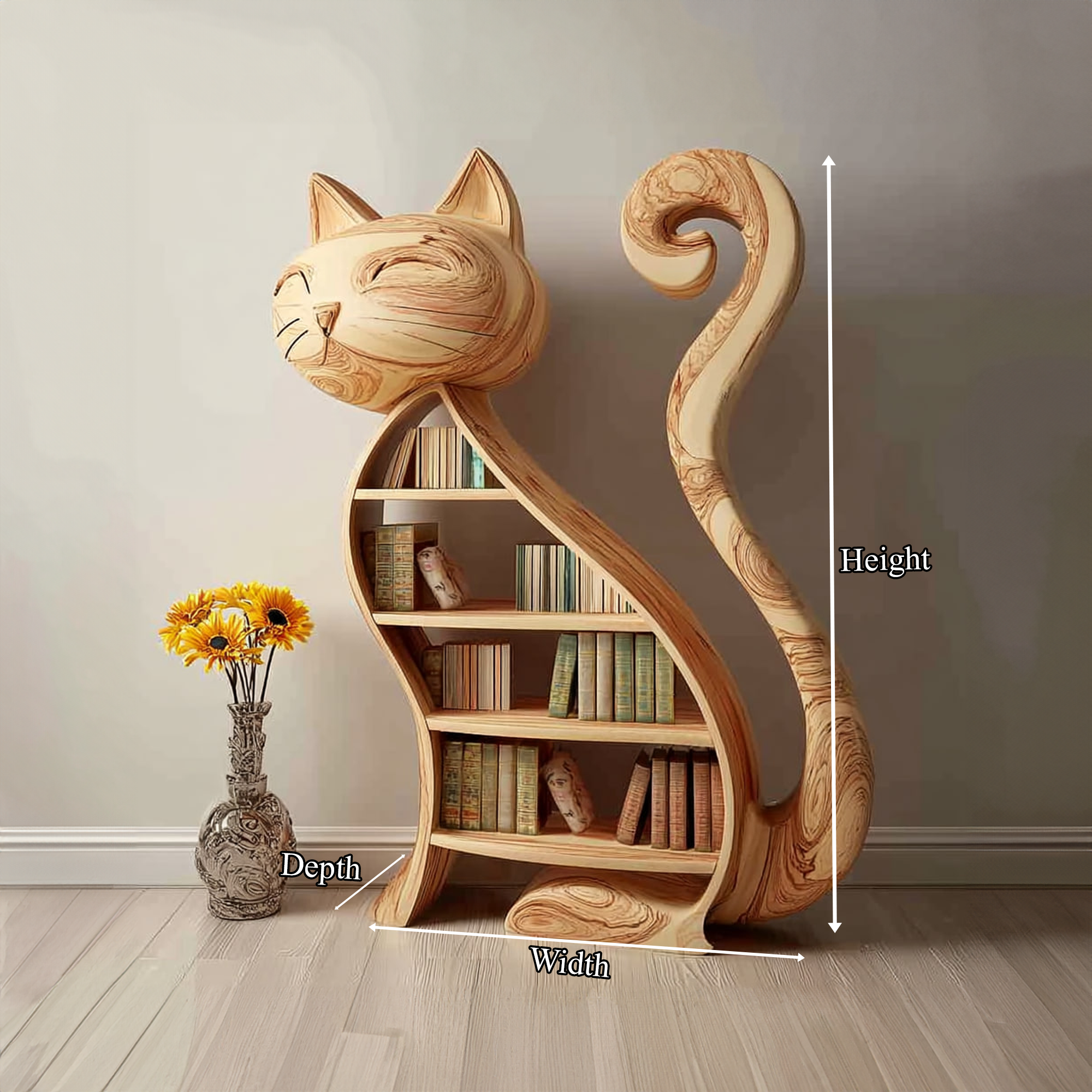 Rustic Cat Bookshelf Playroom Kids Storage Display SINLKISC158