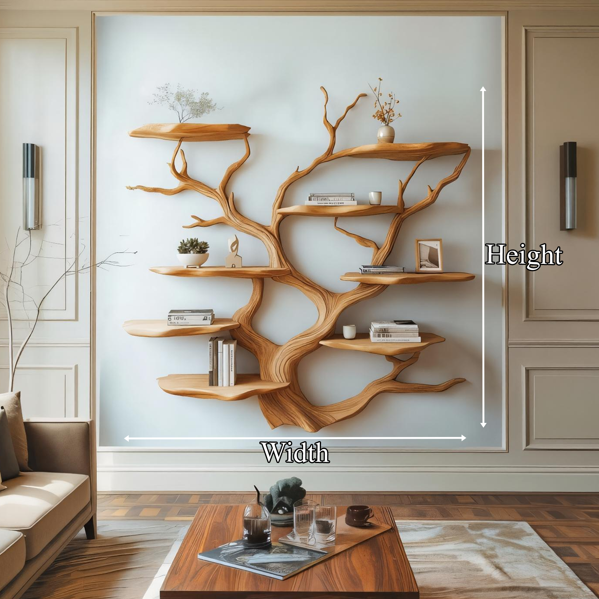 Sculptural Branch Wall Shelf Solid Wood Living Room Interior Artistic Feature SINLKITBS112