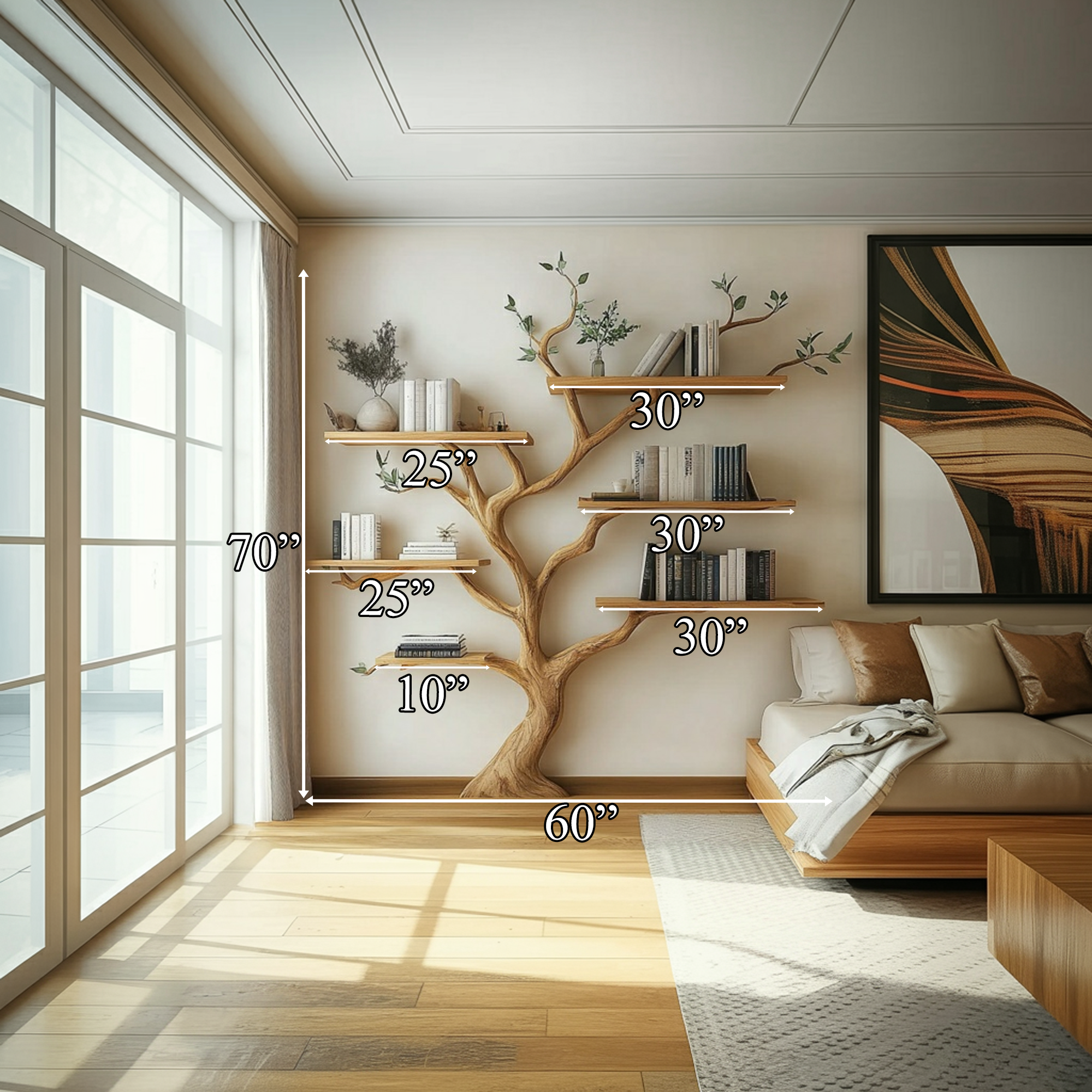 Rustic Nature Inspired Branch Bookshelf Bedroom Interior Statement Storage SINLKITB609