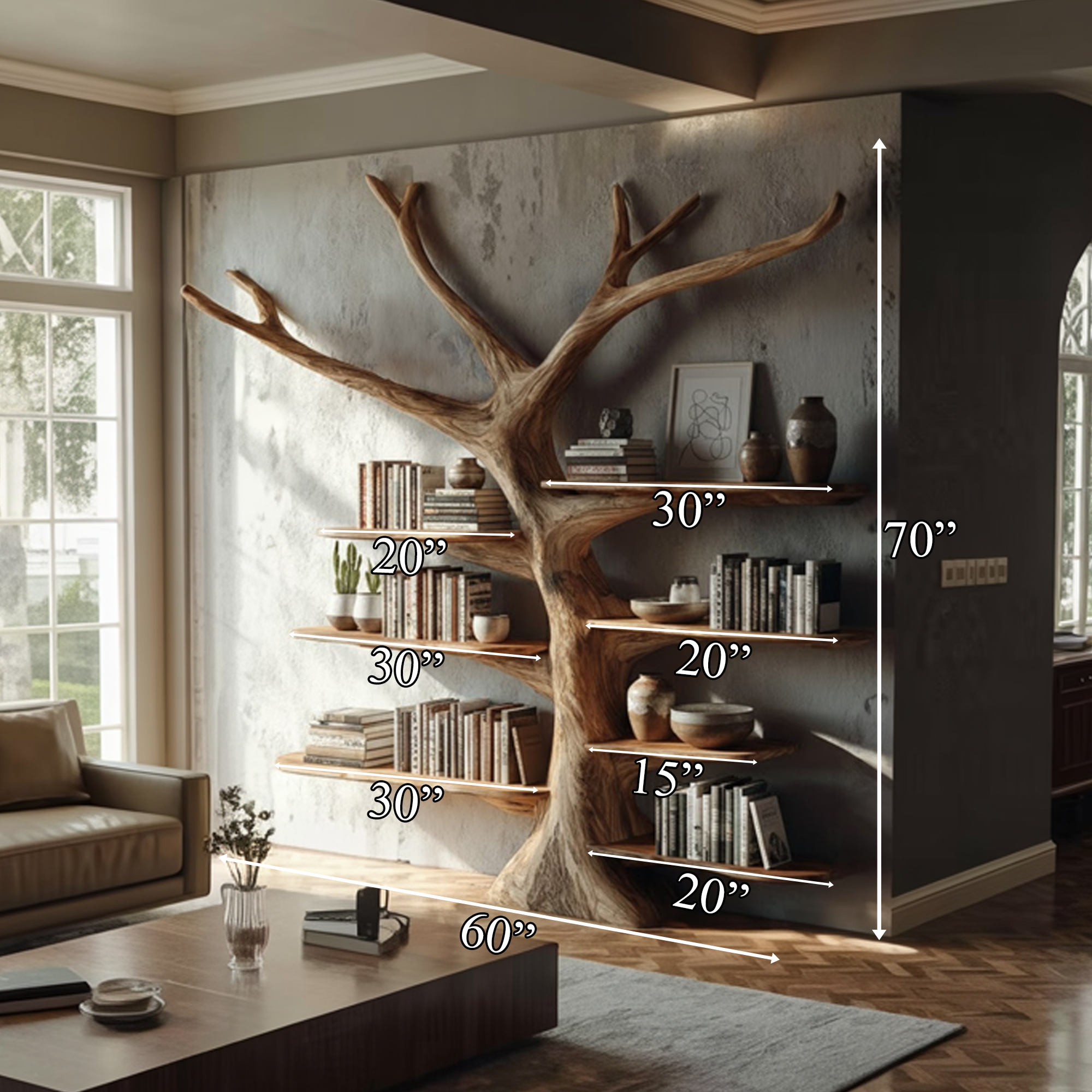 Rustic Tree Wall Bookshelf Study Room And Home Library SINLKITB608