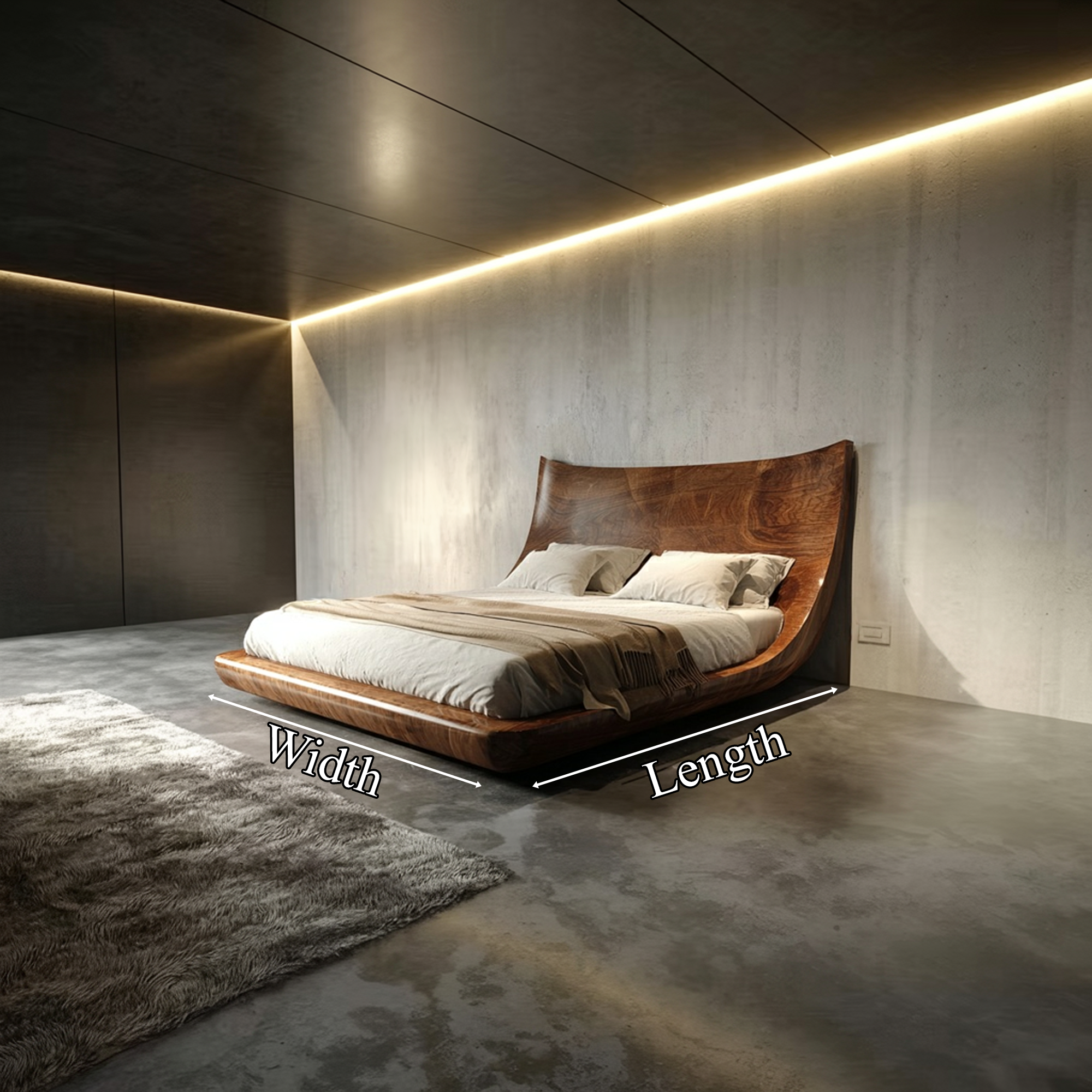 Modern Sculptural Bed Frame Contemporary Master Bedroom SINLKIWB085