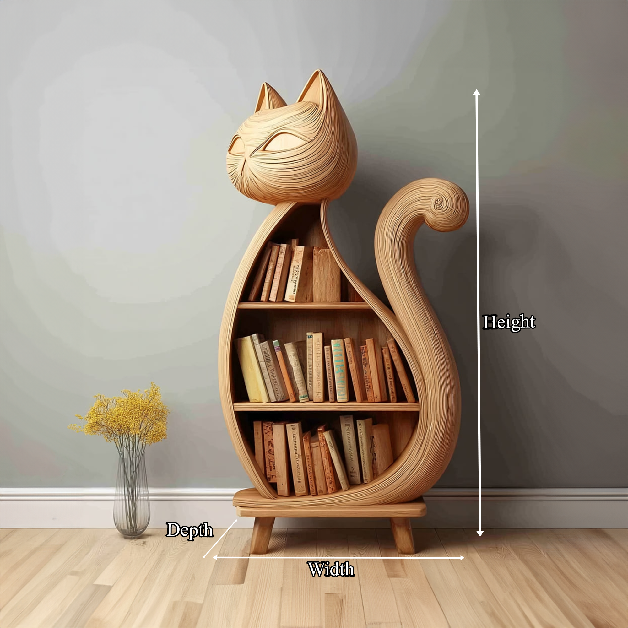 Rustic Cat Bookcase Children Bedroom SINLKISC159