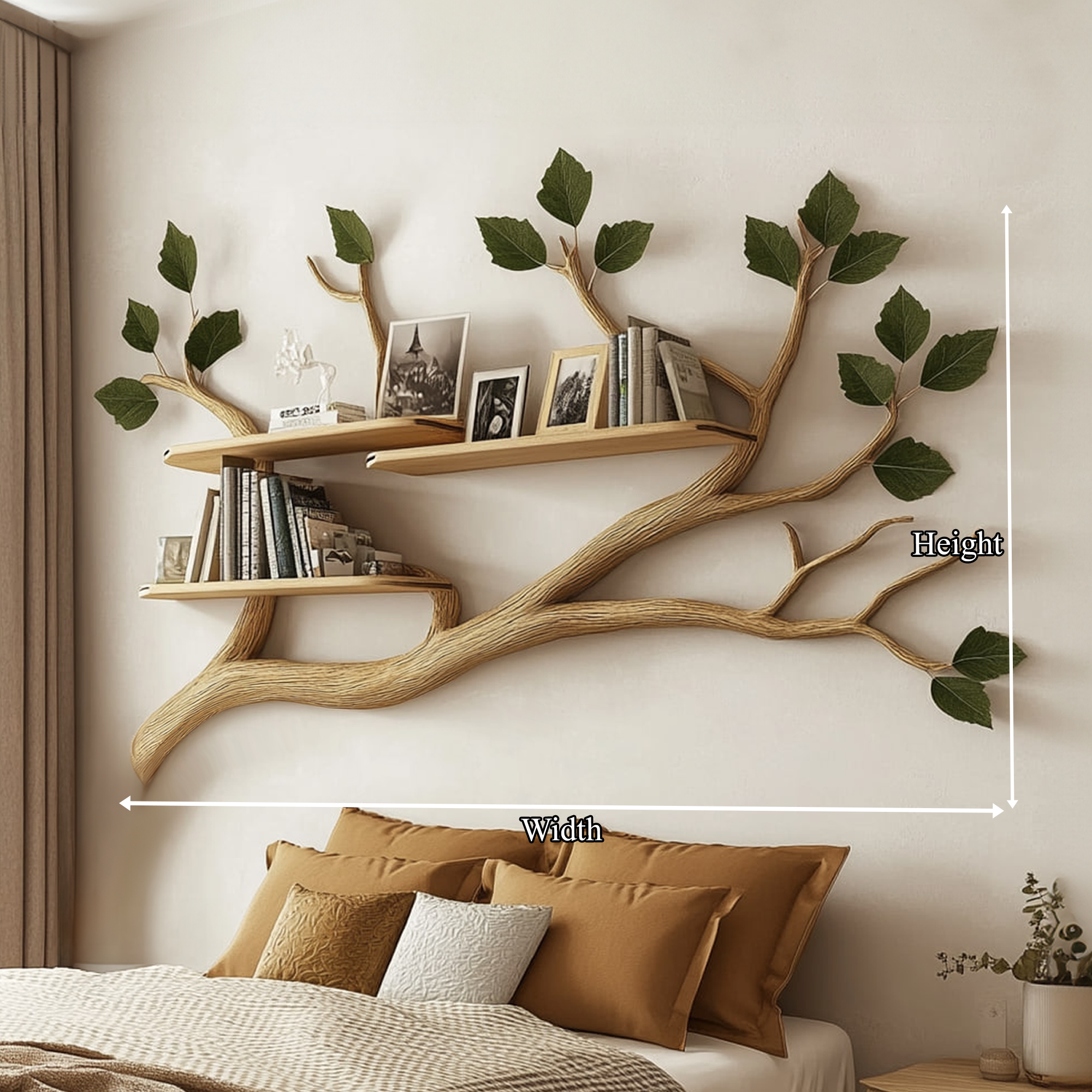Rustic Tree Wall Shelf Boho Modern Bedroom Entryway SINLKITBS063