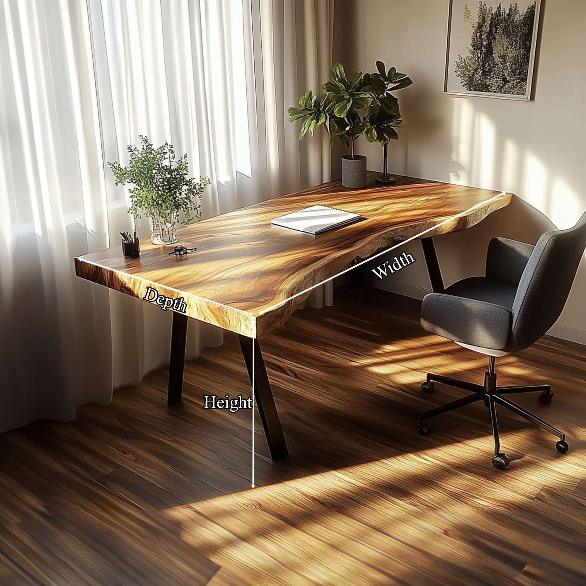 Rustic Live Edge Modern Desk Living Room And Office Space SINLKIDK015