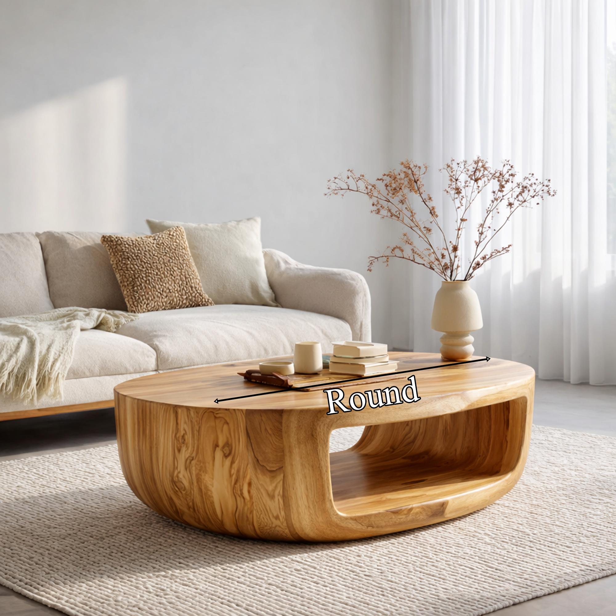 Curved Shell Solid Wood Coffee Table Calm Contemporary Living Room Interior SINLKICF319
