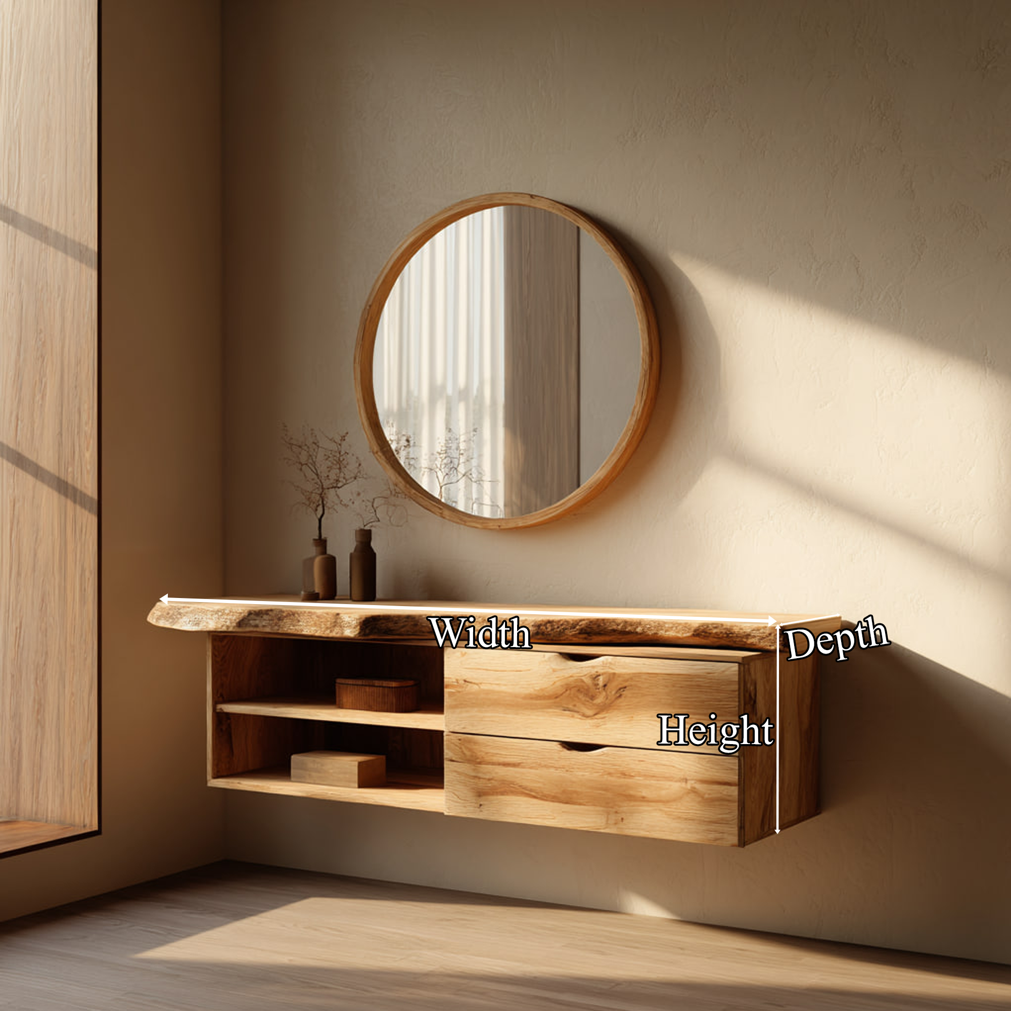 Rustic Bathroom Vanity Shelf Natural Grain Wood Bathroom Feature SINLKIBRV235