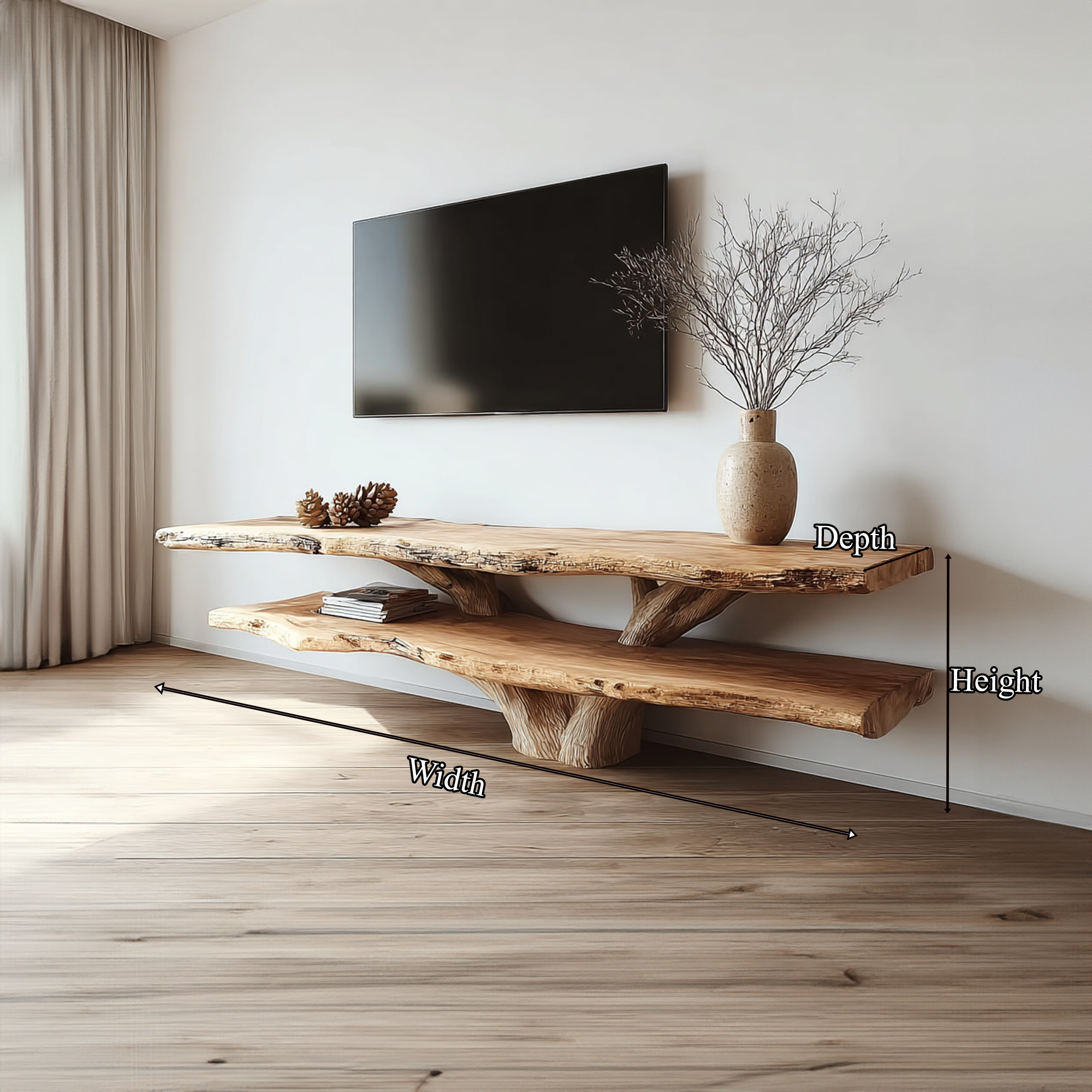 Mid Century TV Console Two Tier Live Edge Apartment Space SINLKICS313